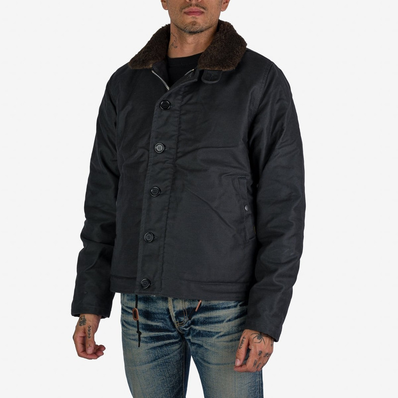 Iron Heart IHM-37-BLK Oiled Whipcord N1 Deck Jacket - Black outlook