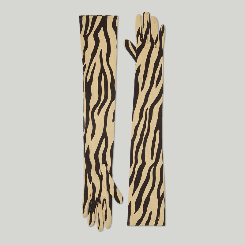 Long silk twill animal print gloves 1