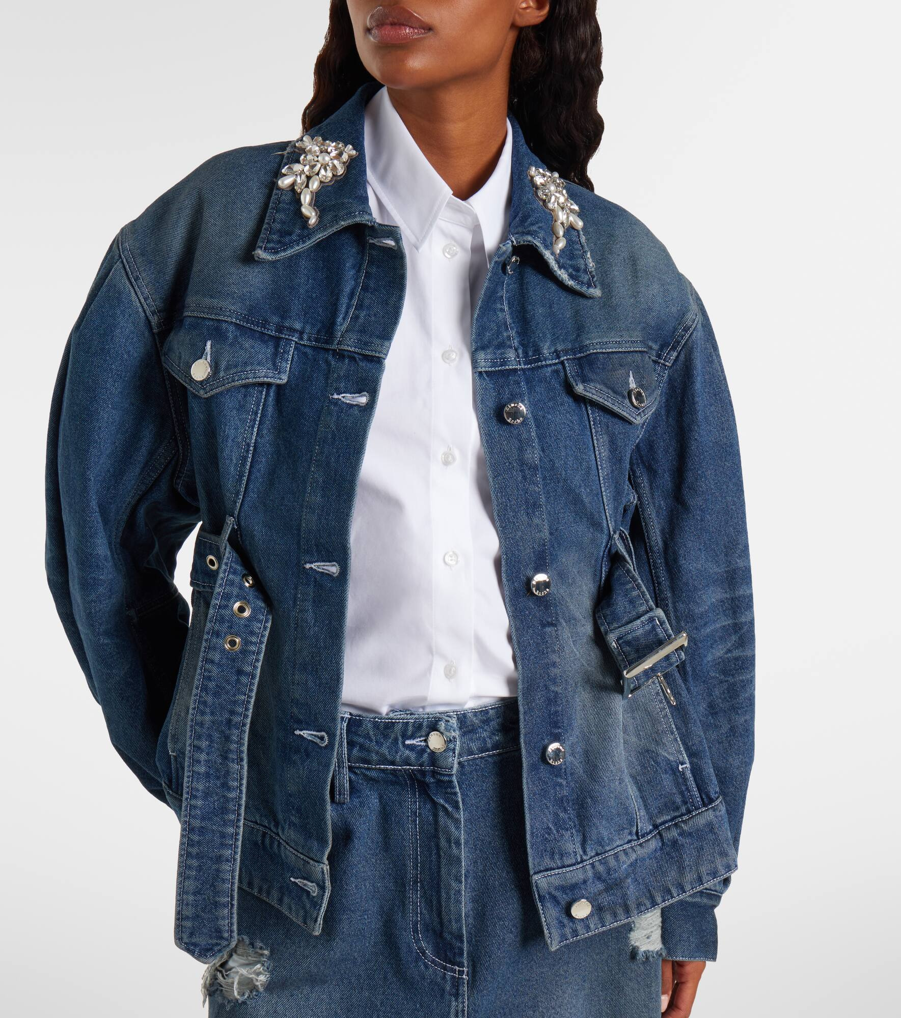 Turbo embellished denim jacket - 7