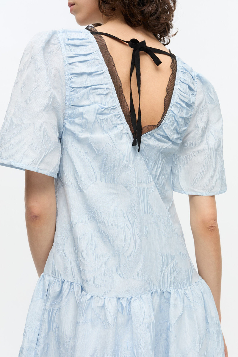BLUE TEXTURED CLOQUE MIDI DRESS 5