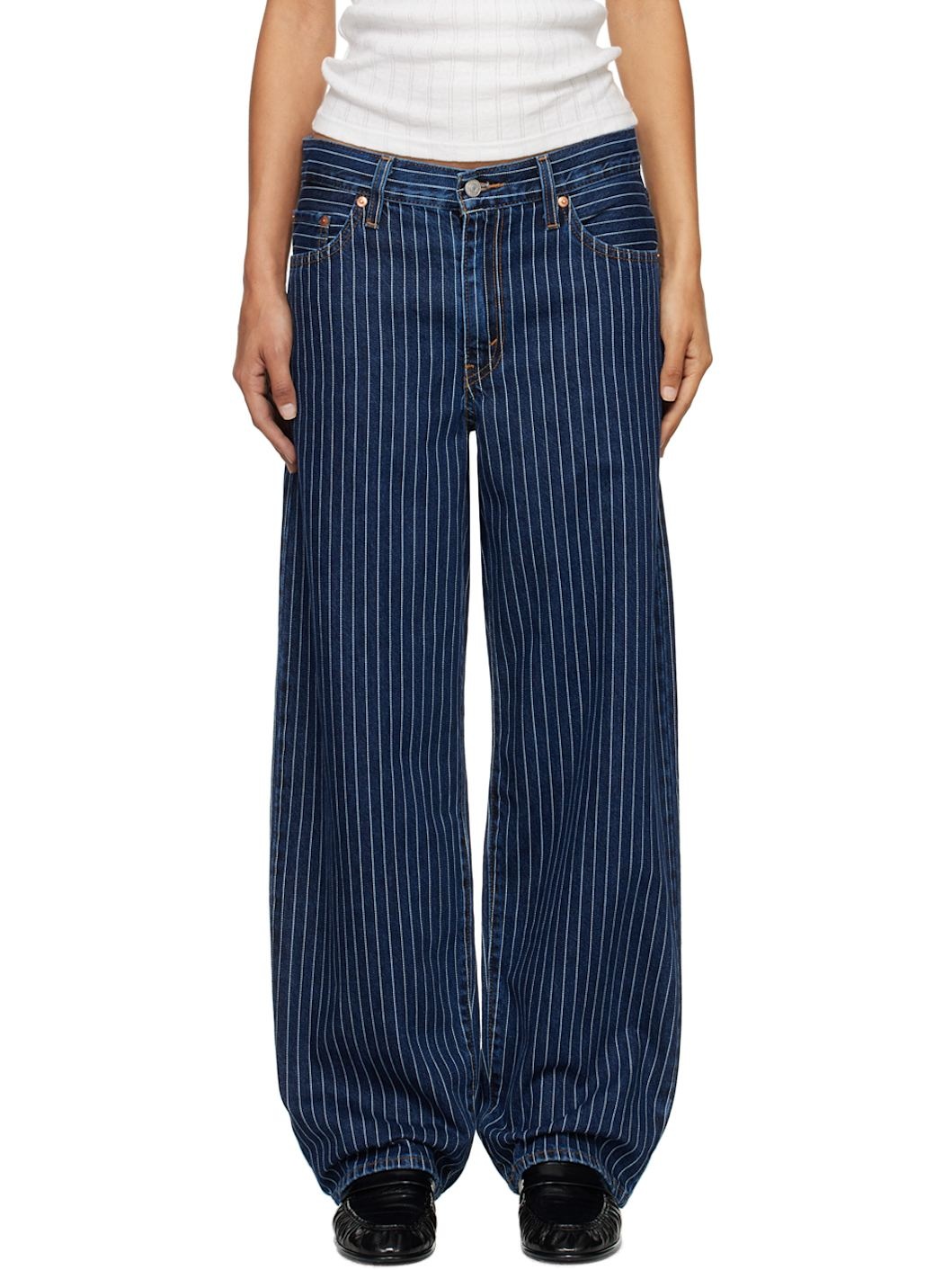 Blue & White Baggy Dad Jeans - 1