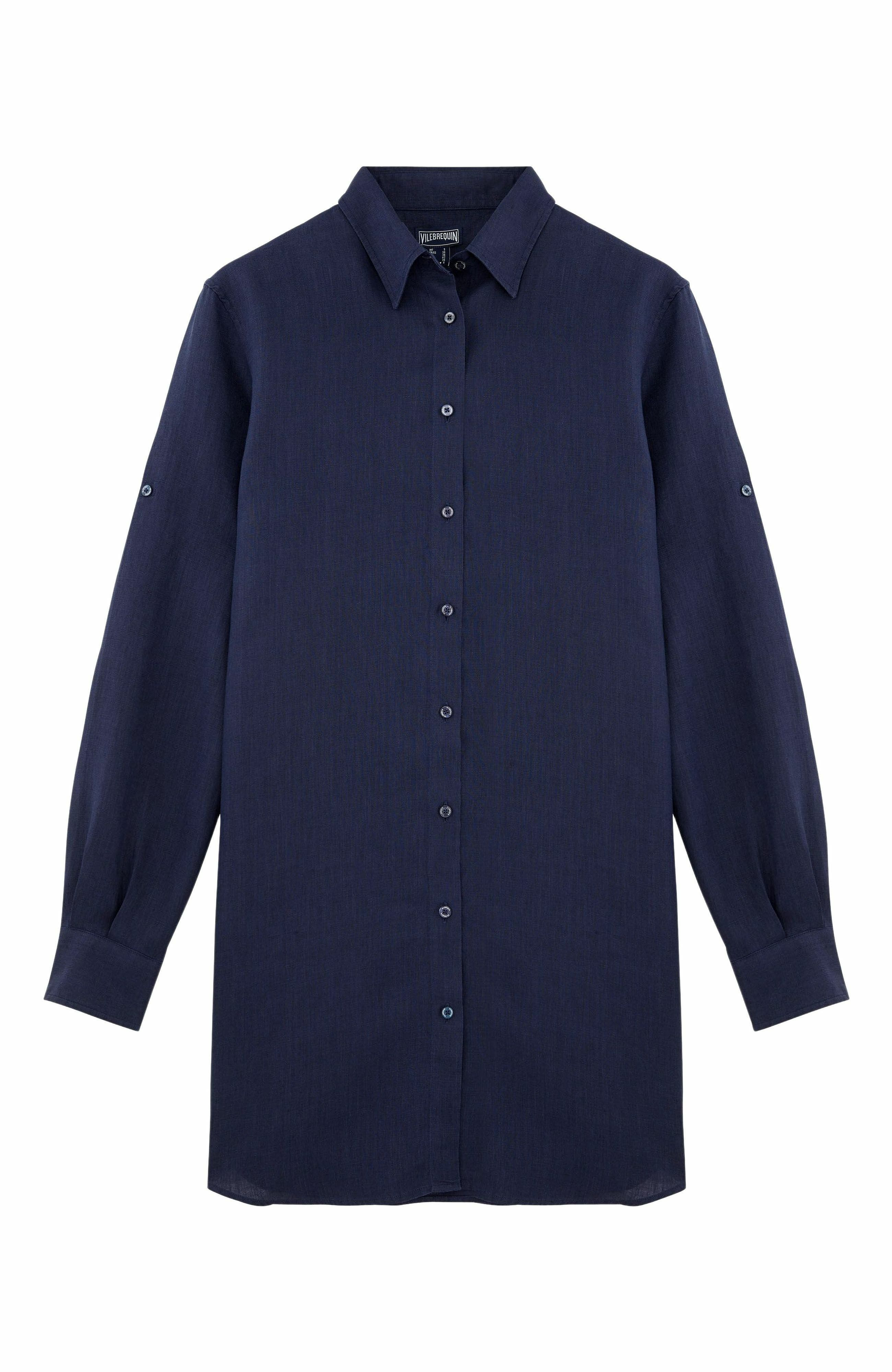 Vilebrequin Women's Solid Linen Shirt Dress in Bleu Marine at Nordstrom - 3
