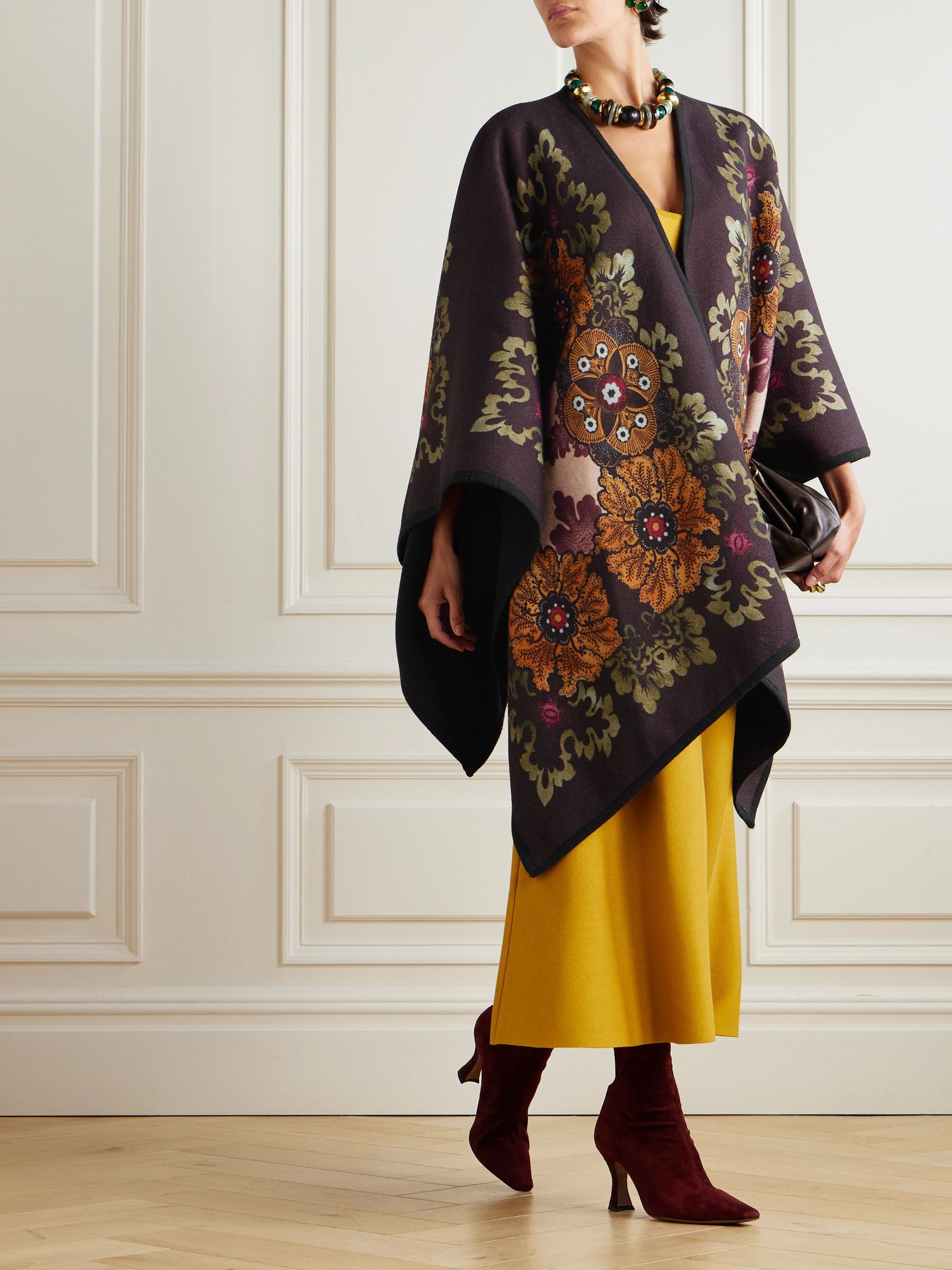 Printed wool cape Burgundy - 2