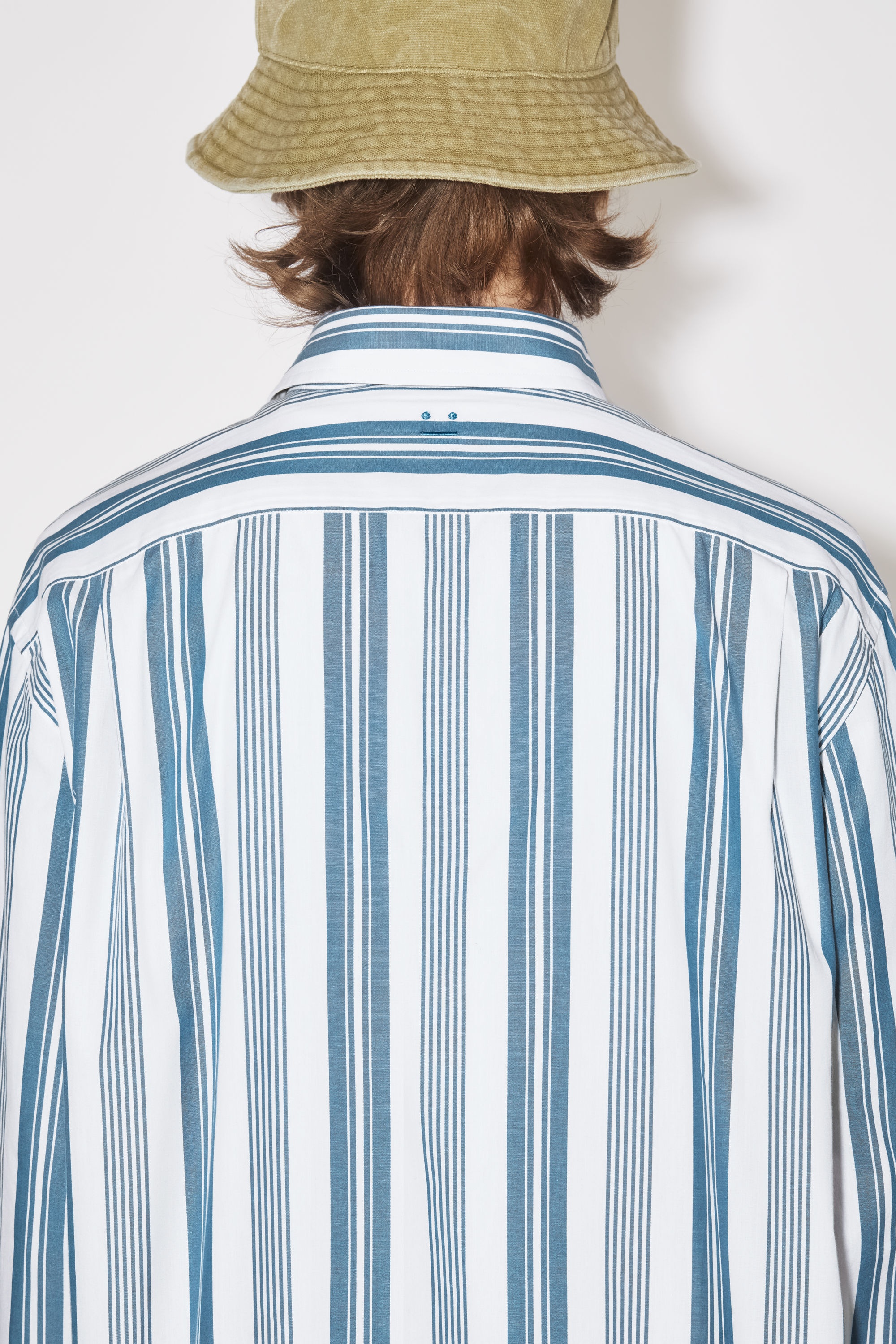 Stripe button-up shirt - White/Steel blue - 4