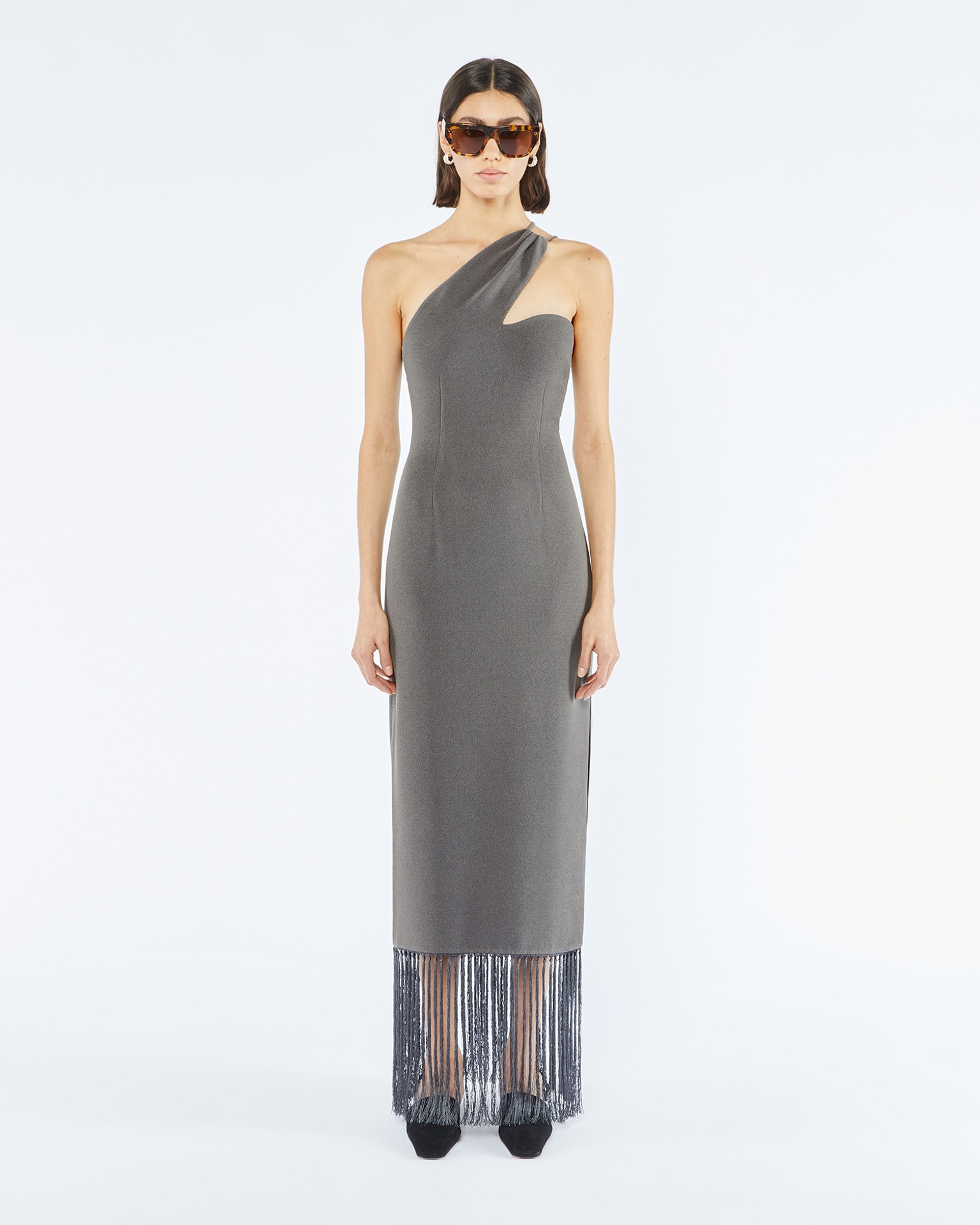 JELENA - Fringed midi dress - Dark grey - 1