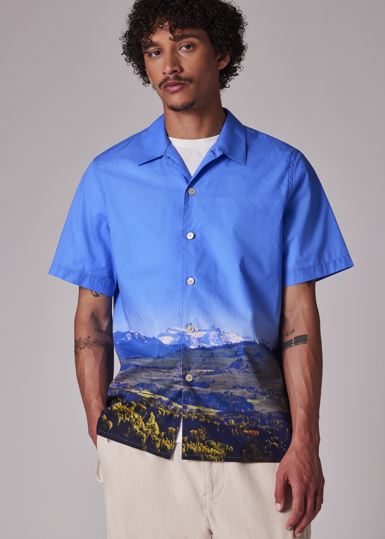 Blue Swiss Alps Print Short-Sleeve Shirt - 4