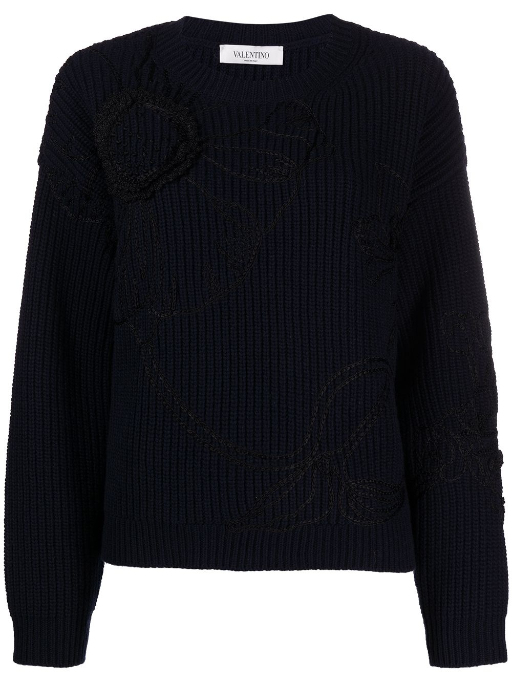 floral-embroidered knitted jumper - 1