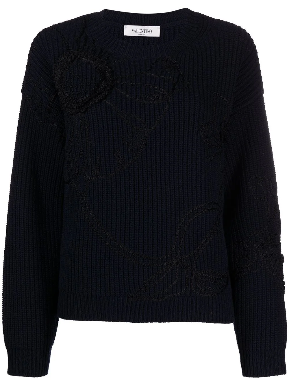floral-embroidered knitted jumper - 1