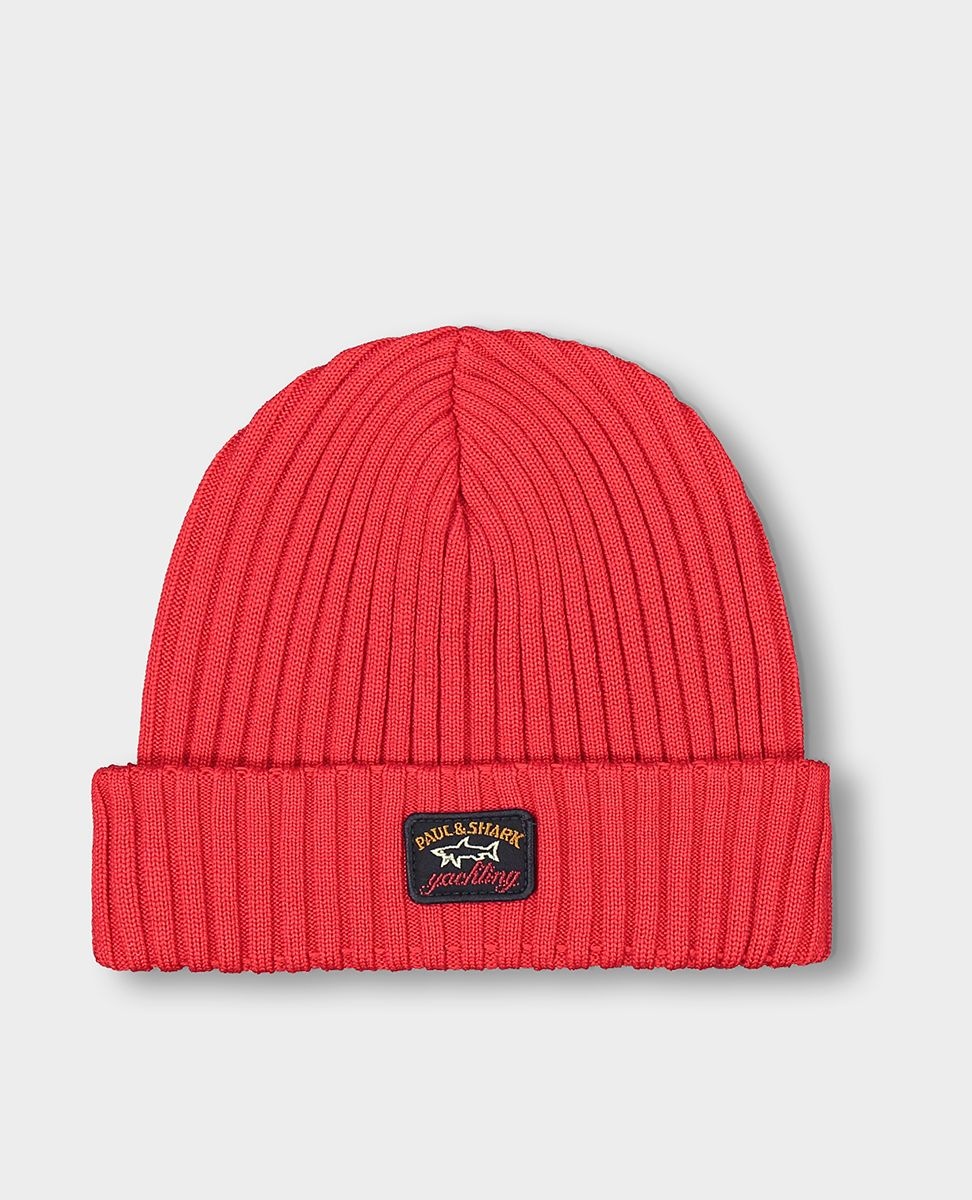 Ribbed wool beanie with iconic badge - 1