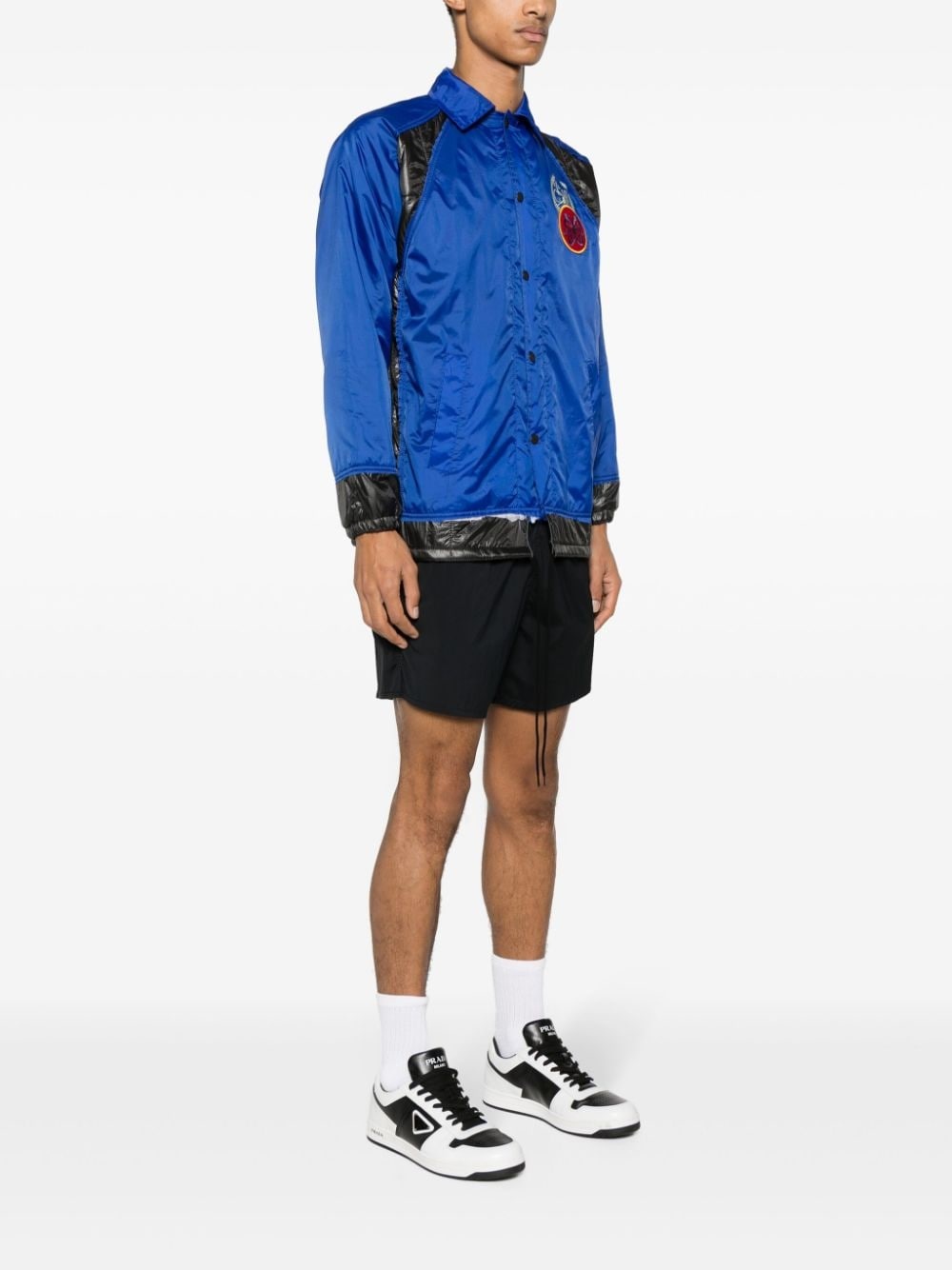 logo-embroidered panelled jacket - 4