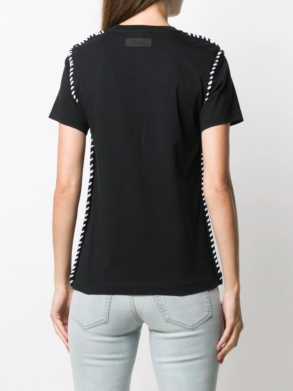 short-sleeved lace up trim T-shirt - 4