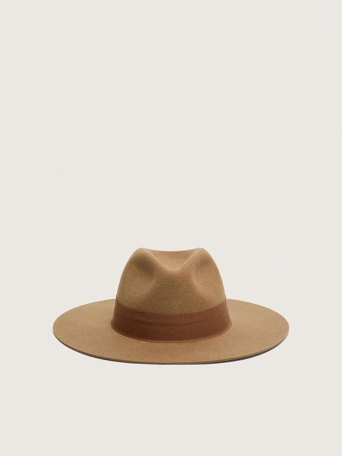 Beige fedora hat with ribbon strap and silver star - 1