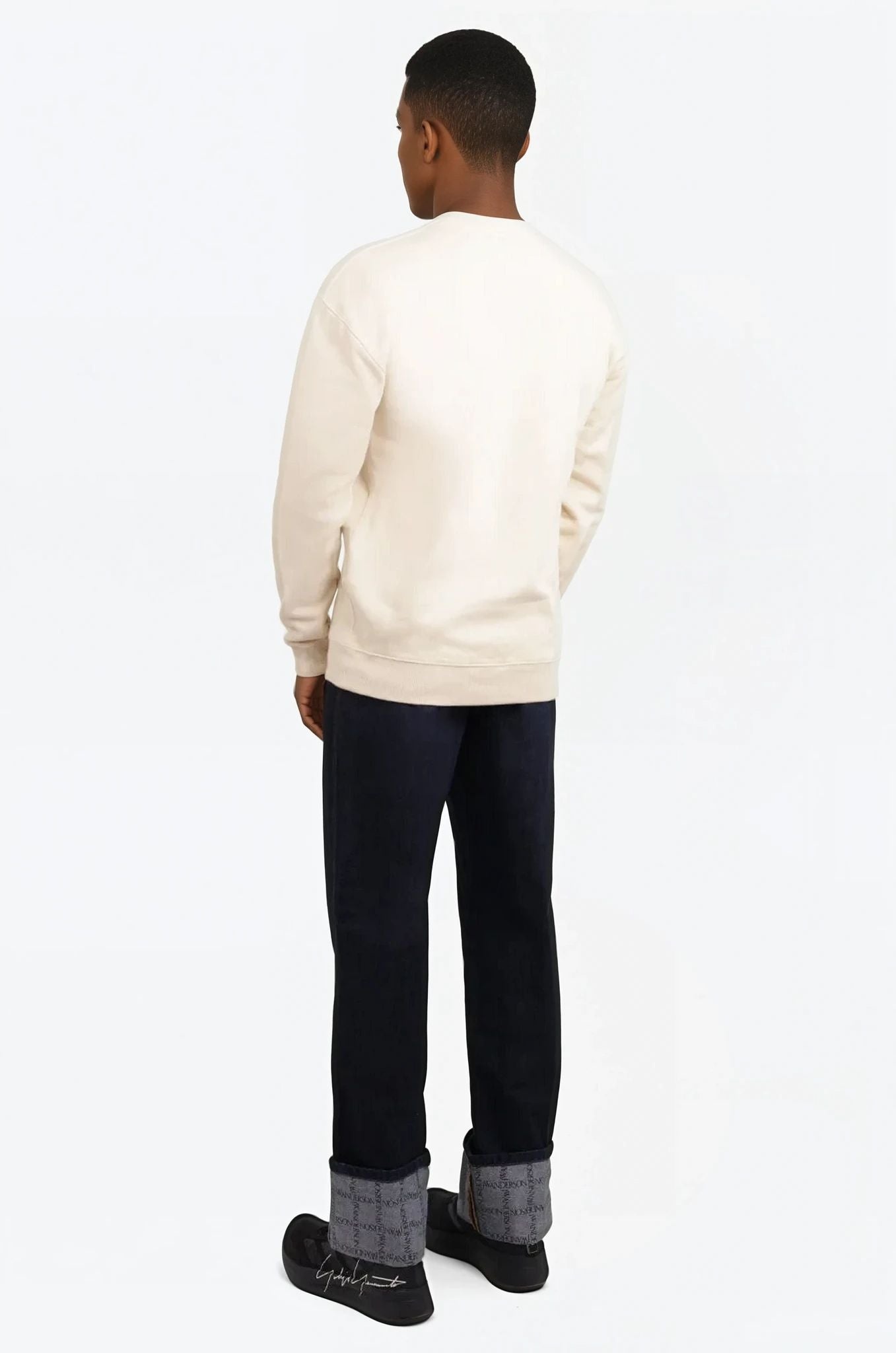 FLOCKED FLORAL MOTIF L/S SWEATHSIRT | CREAM/RED - 3