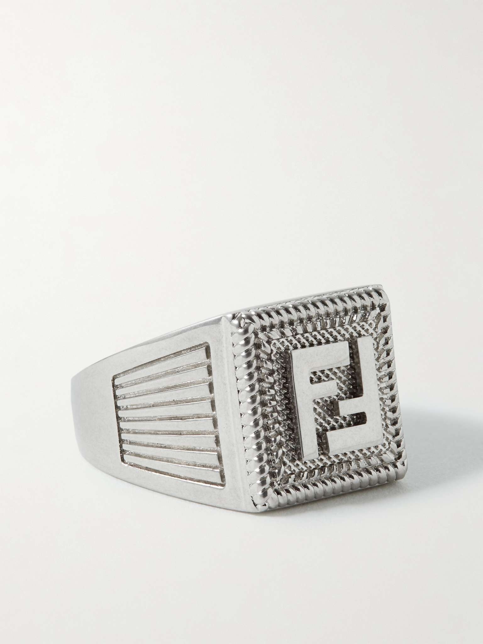 Logo-Embossed Palladium-Tone Signet Ring - 1