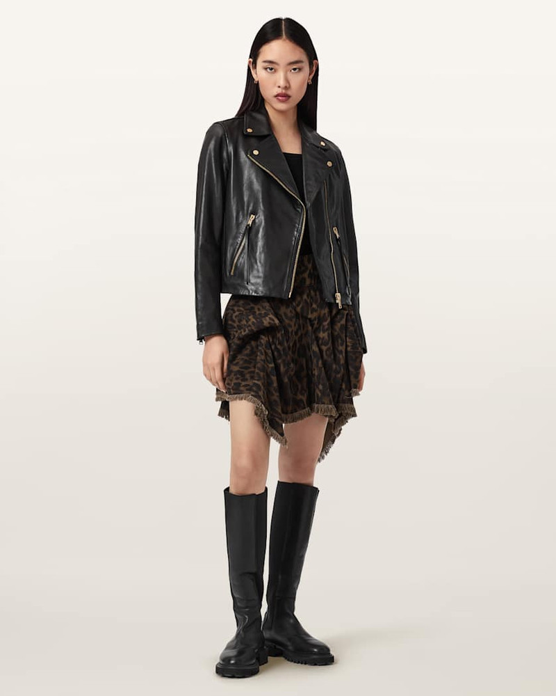 ALLSAINTS CRISSY LEOPARD PRINT DENIM MINI SKIRT outlook