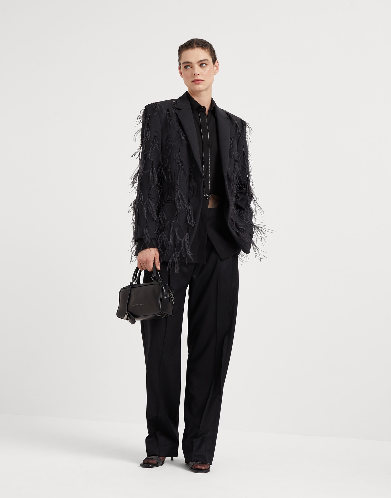 Tropical luxury wool blazer with dazzling feather embroidery - 5