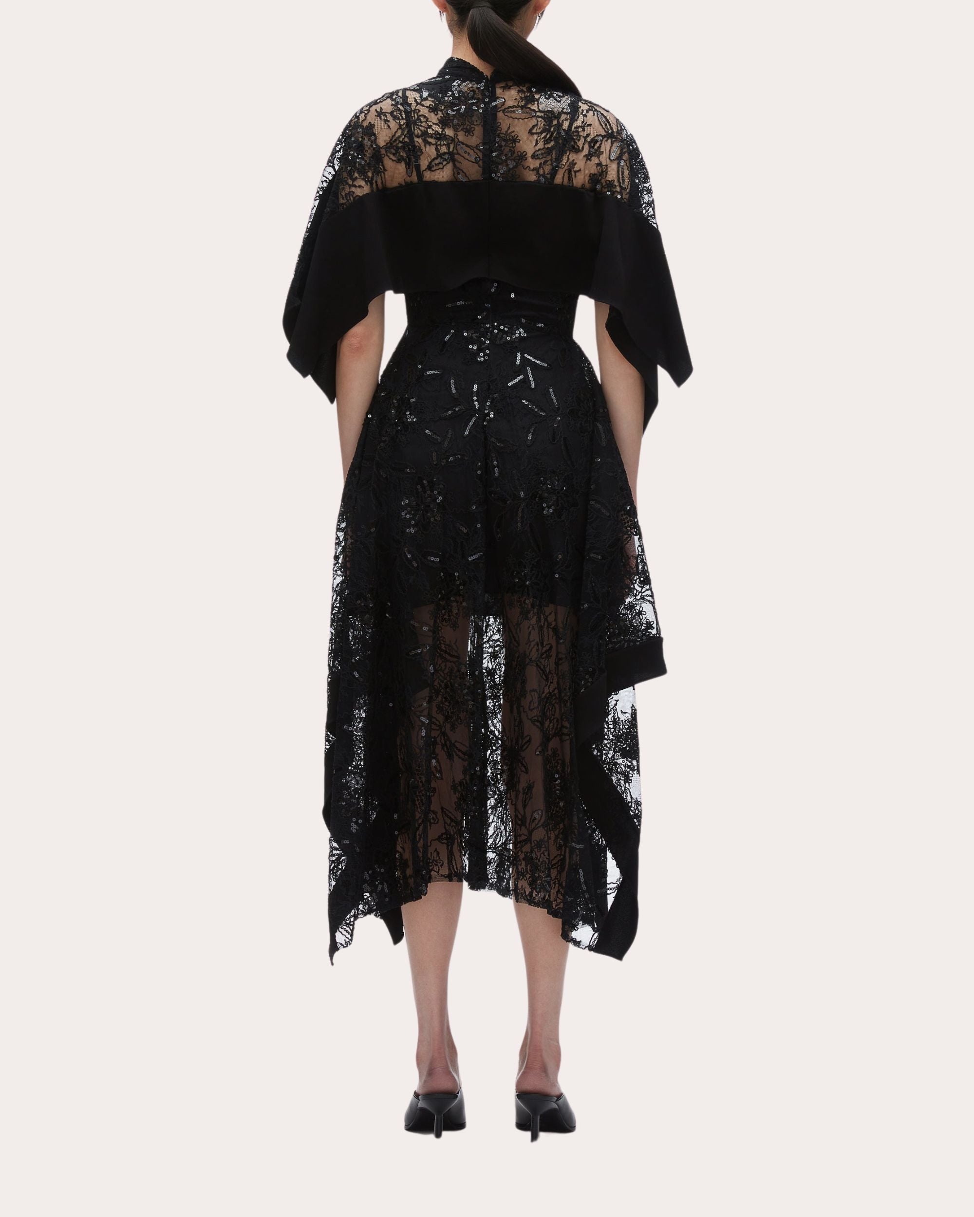 Sequin Lace Mock Neck Cape Midi Dress - 2