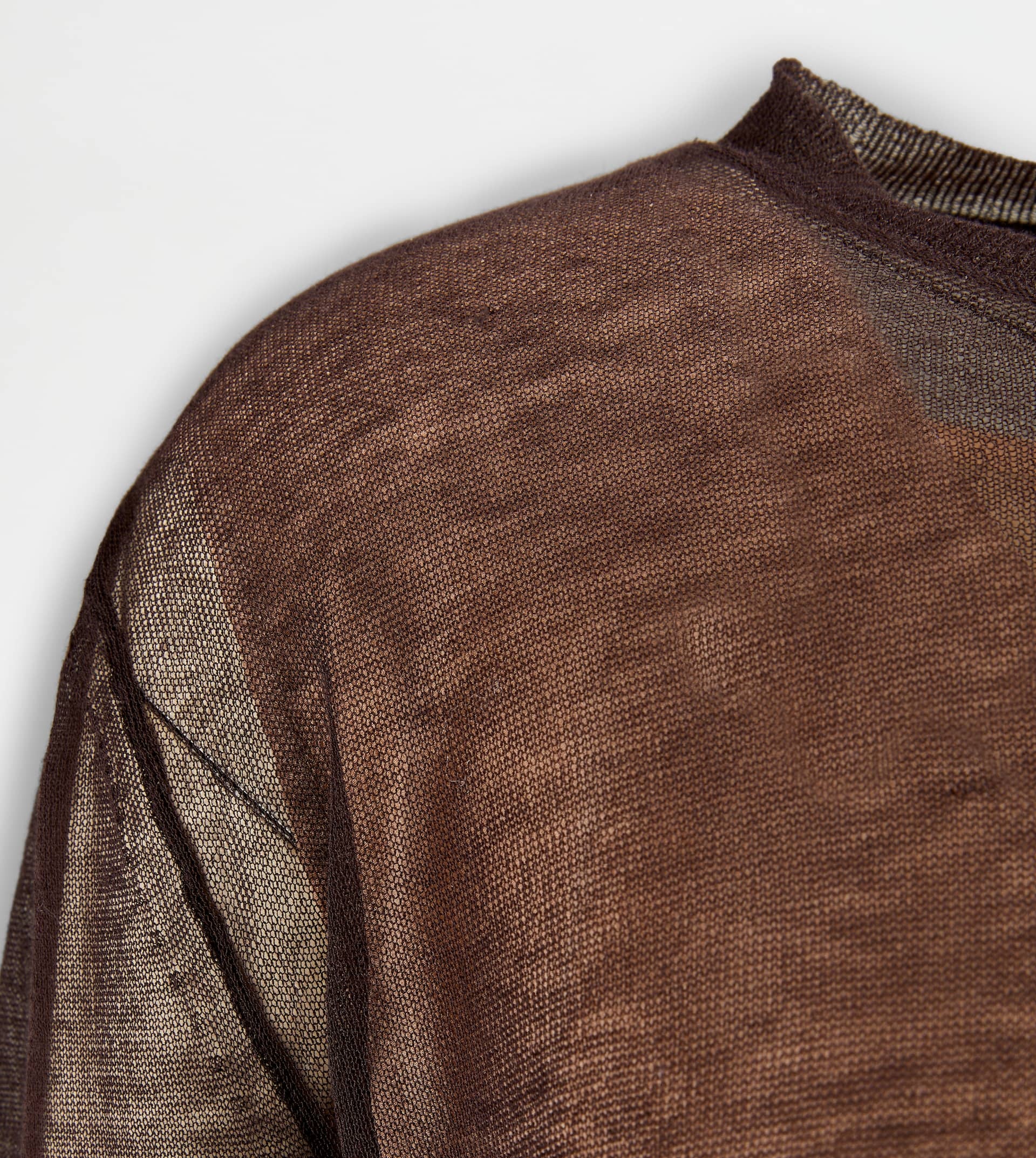 SEMI-TRANSPARENT ROUND NECK JUMPER - BROWN - 9