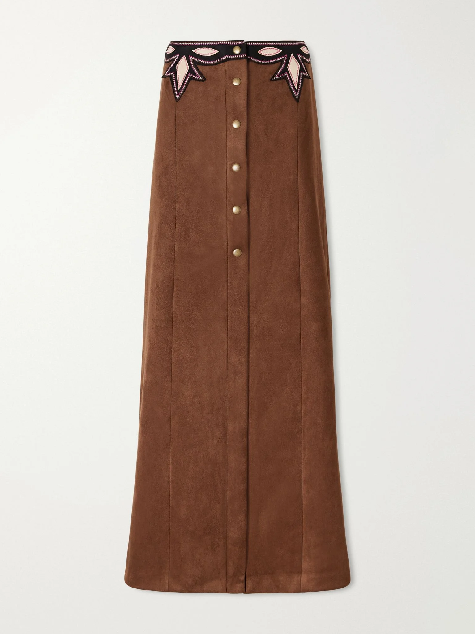 Appliquéd textured maxi skirt Brown - 1