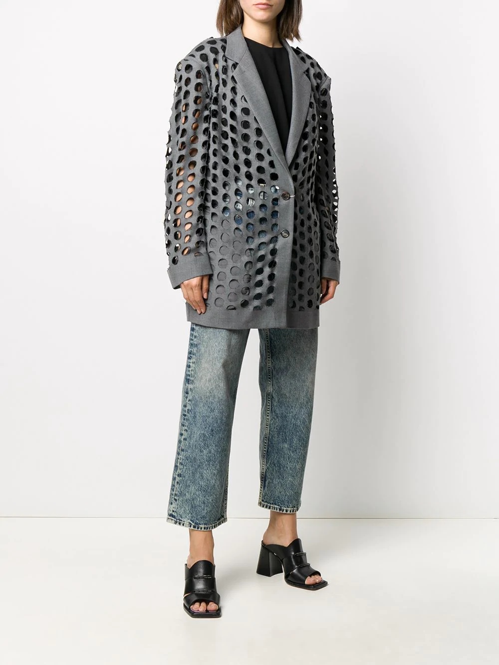 perforated single-breasted blazer - 3