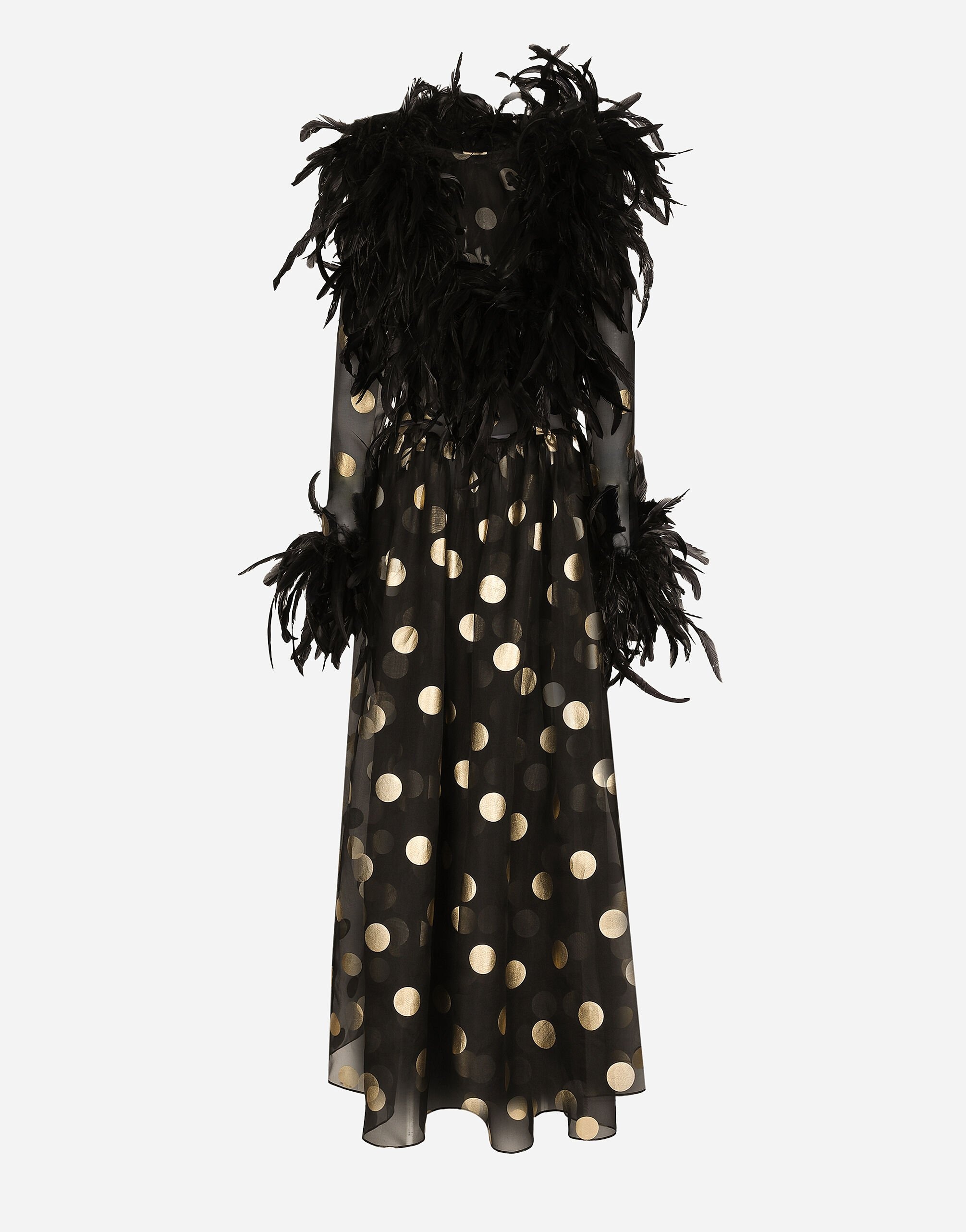 Long polka-dot silk organza dress with feathered details - 2