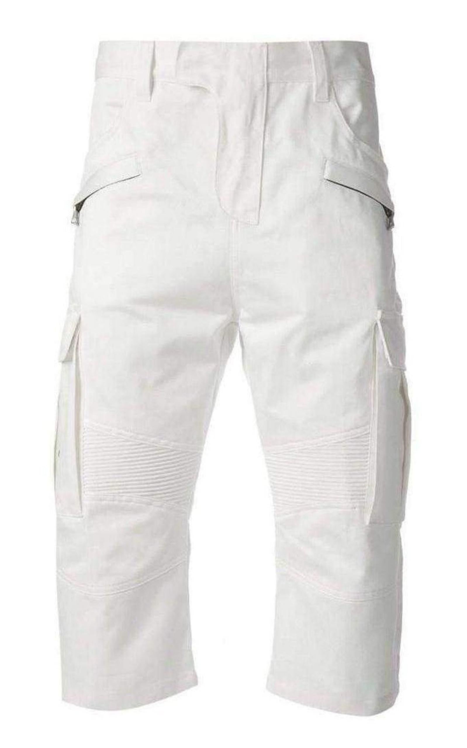 White Cotton Cargo Biker Shorts - 1