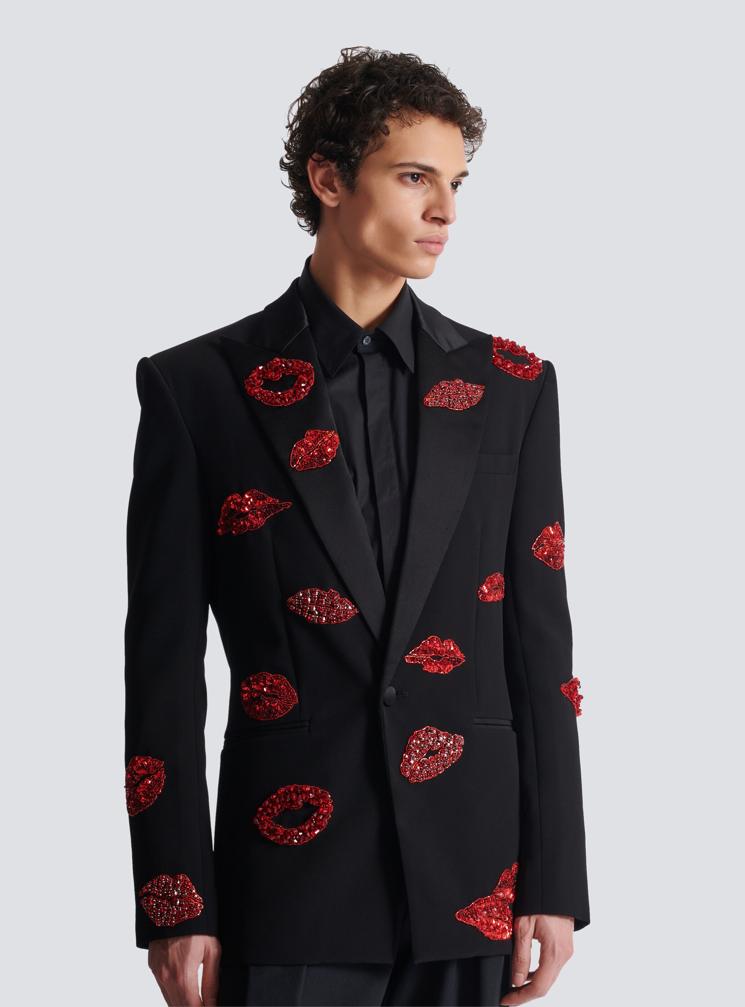 Crepe 1-button jacket with Kiss embroidery - 6