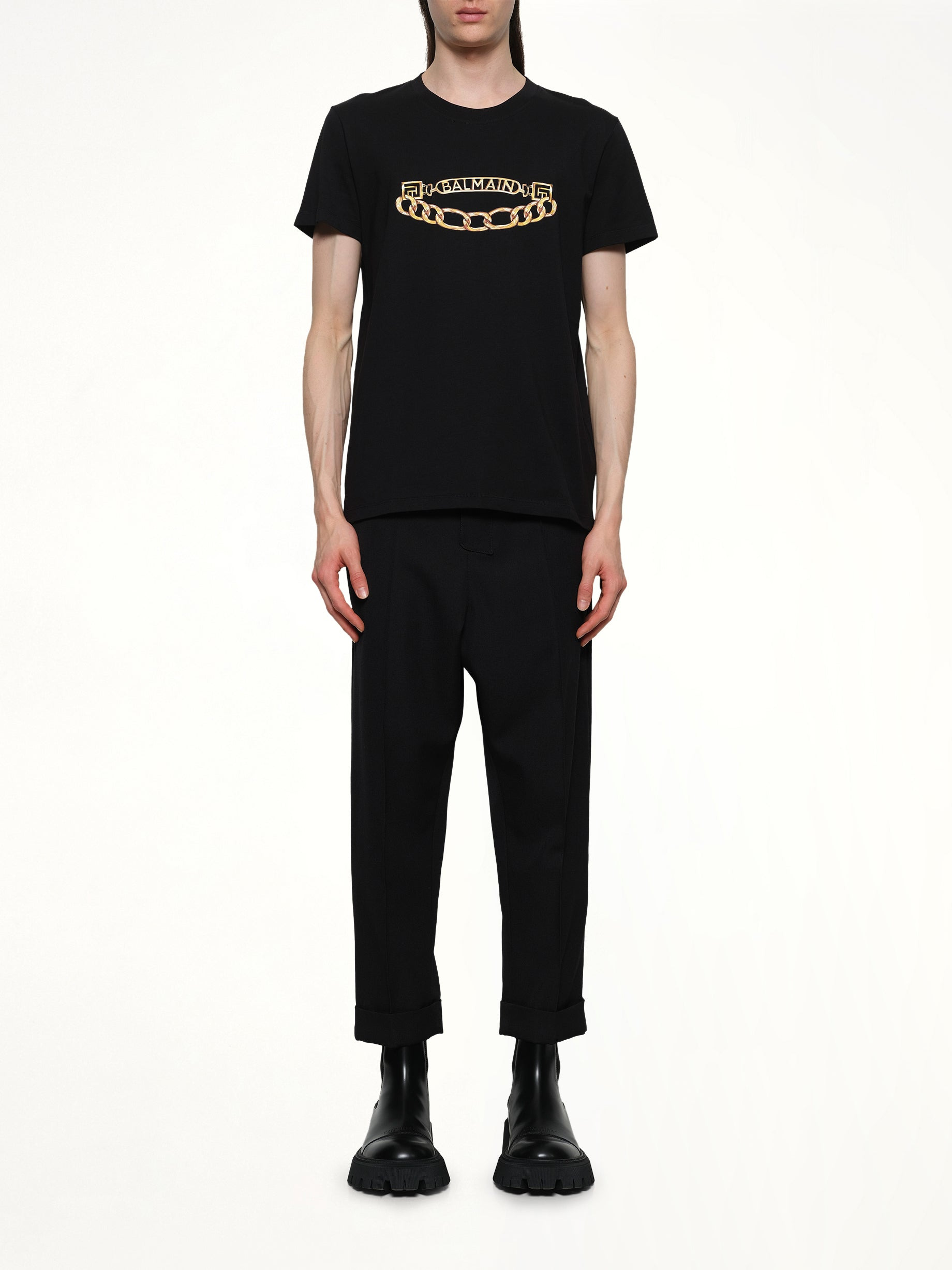 Balmain Chain Logo T-Shirt in Black/Gold - 7
