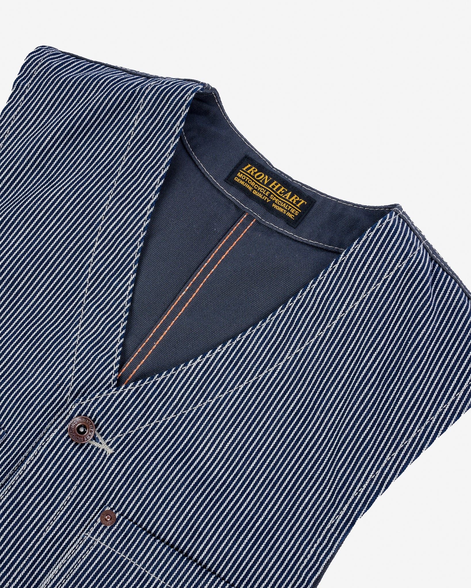 IHV-47-IND 10.5oz Narrow Stripe Hickory Work Vest - Indigo - 5