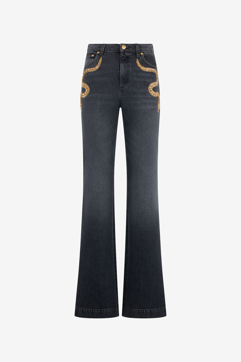 Flared Jeans with Snake Embroidery 1