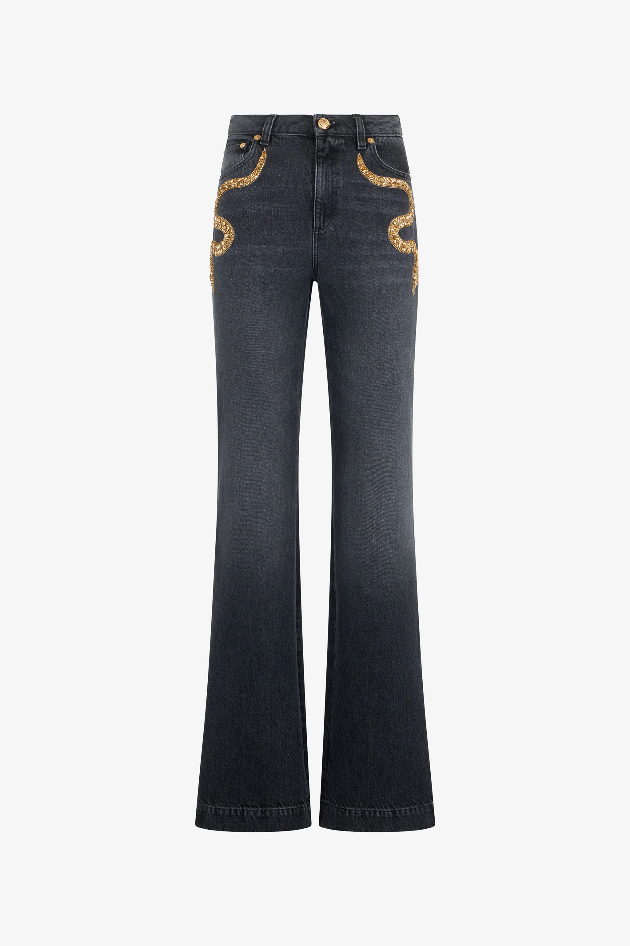 Flared Jeans with Snake Embroidery - 1