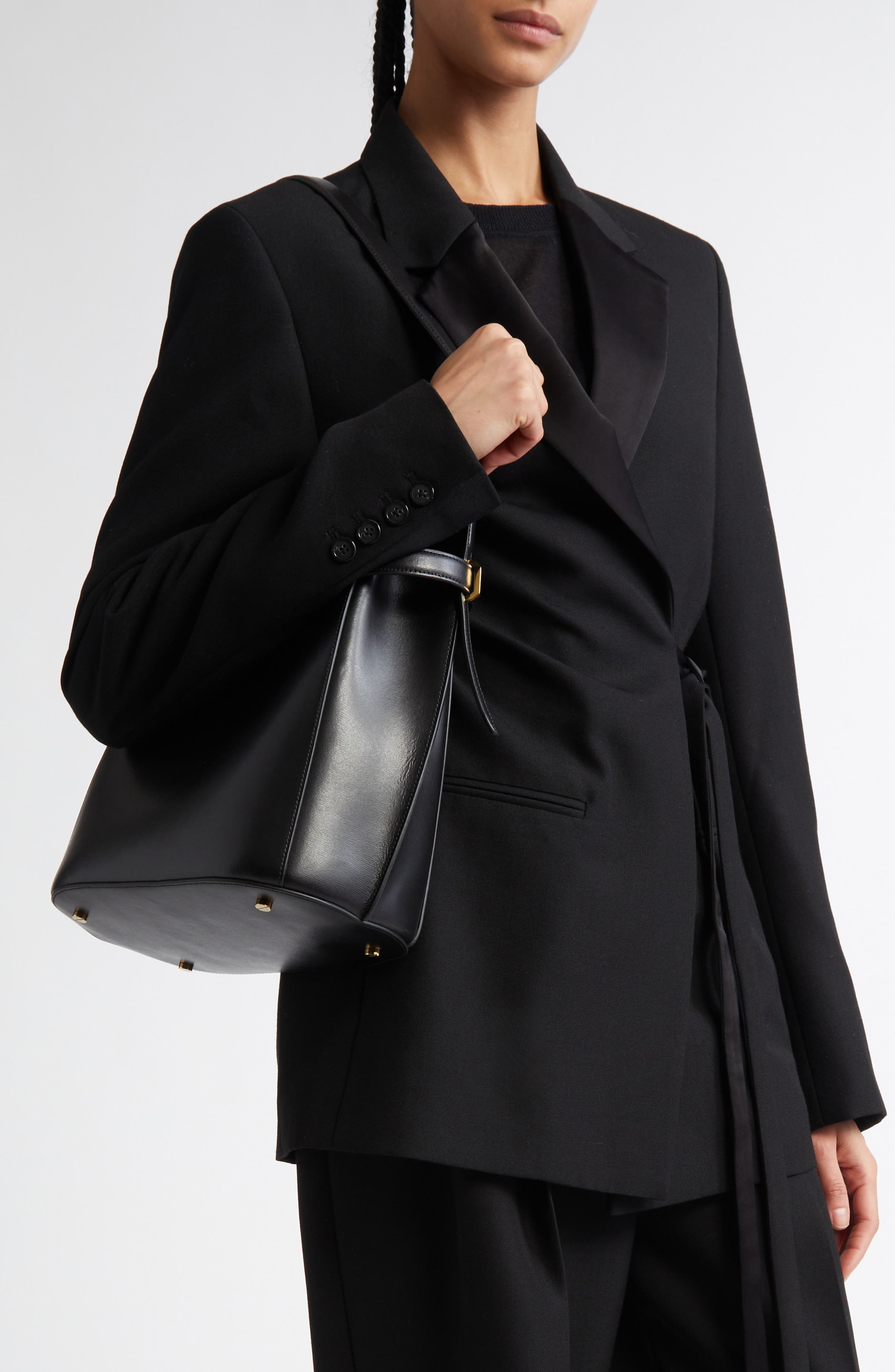 TOTEME Belted Leather Bucket Bag in Black at Nordstrom - 3