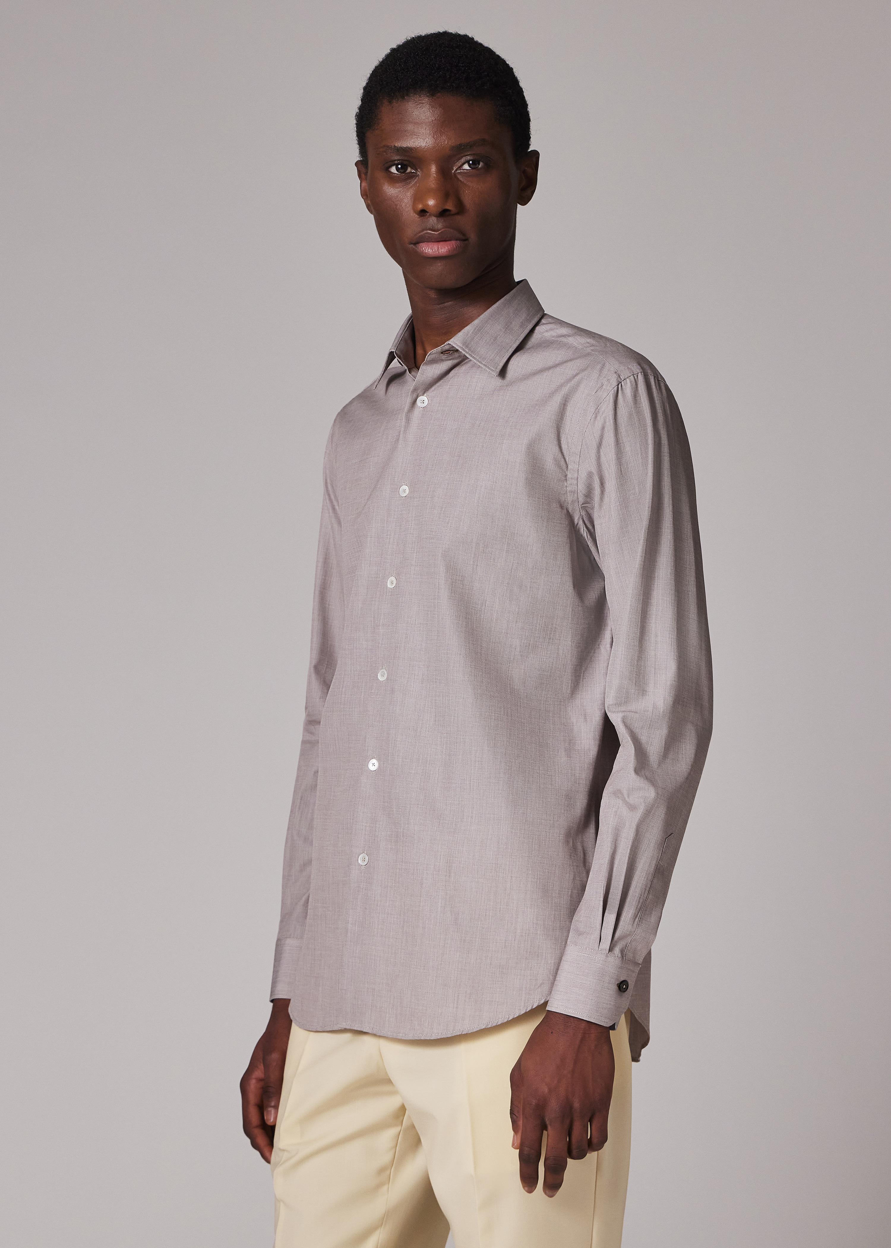 Tailored-Fit Light Brown End-On-End Cotton Shirt - 4