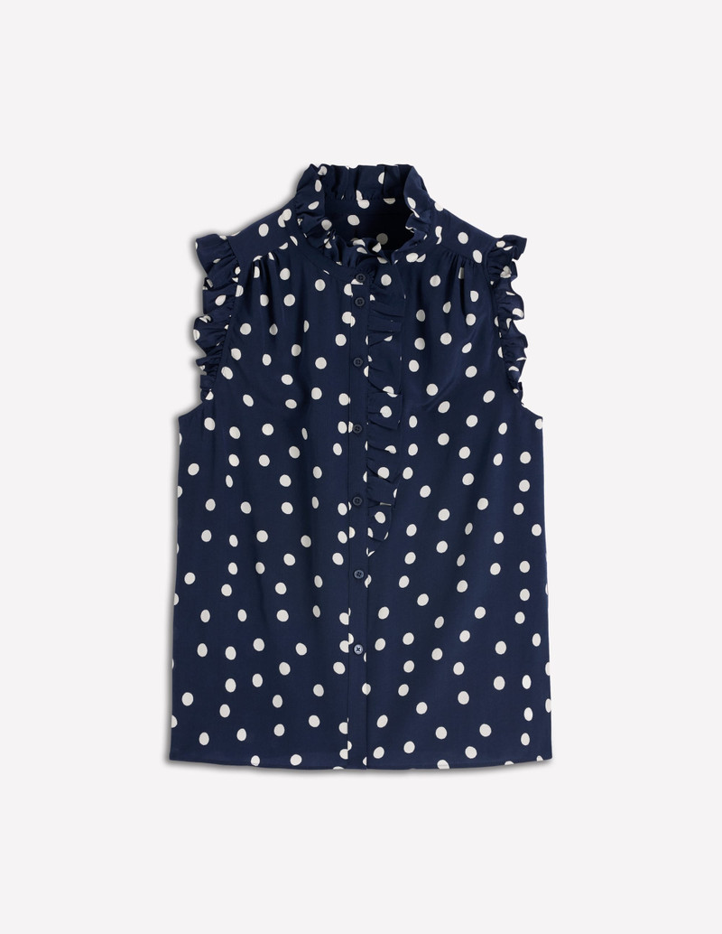 Isabel Sleeveless Silk Top-French Navy, Painted Dot 1