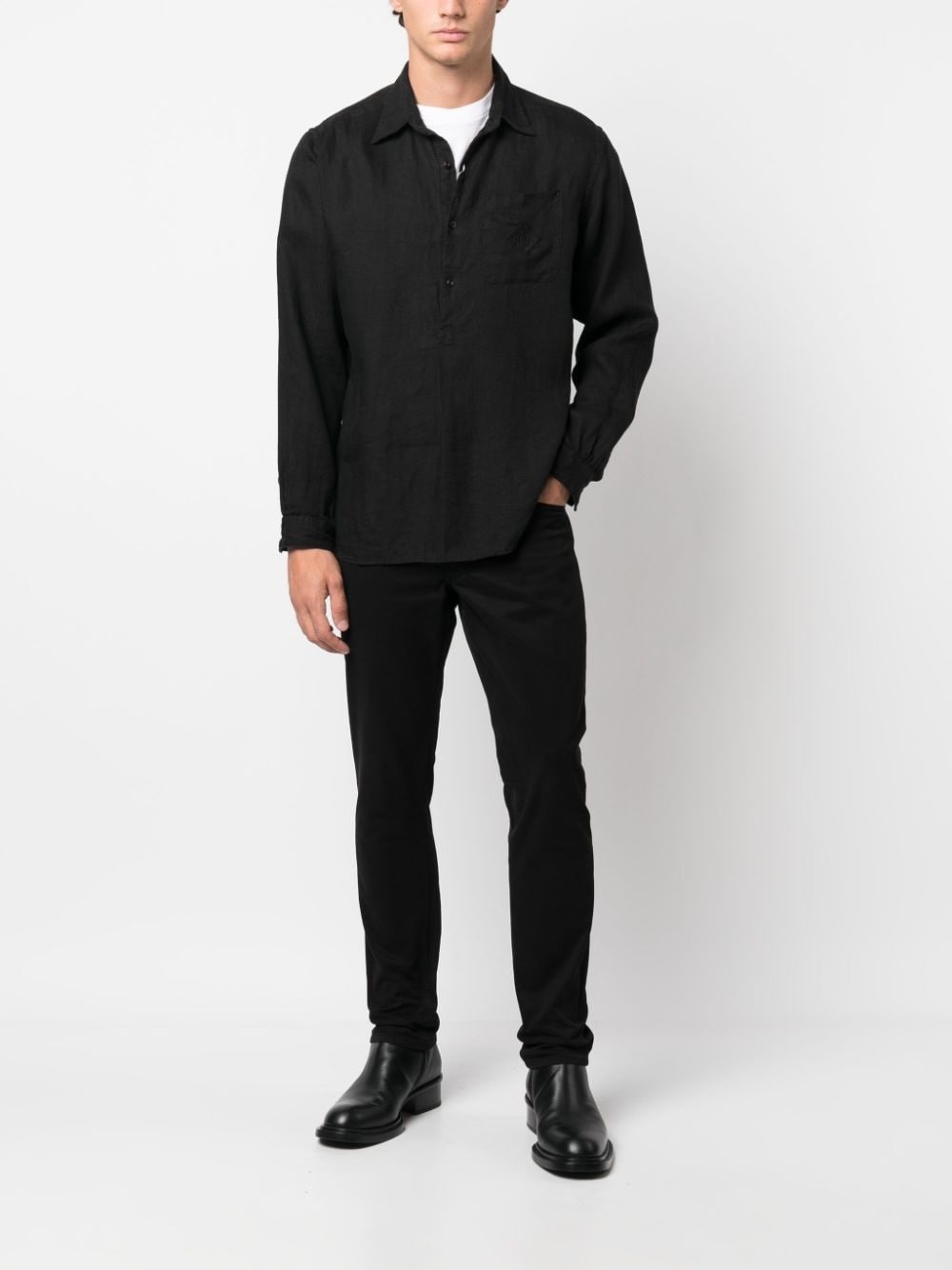 short button fastening linen shirt - 2