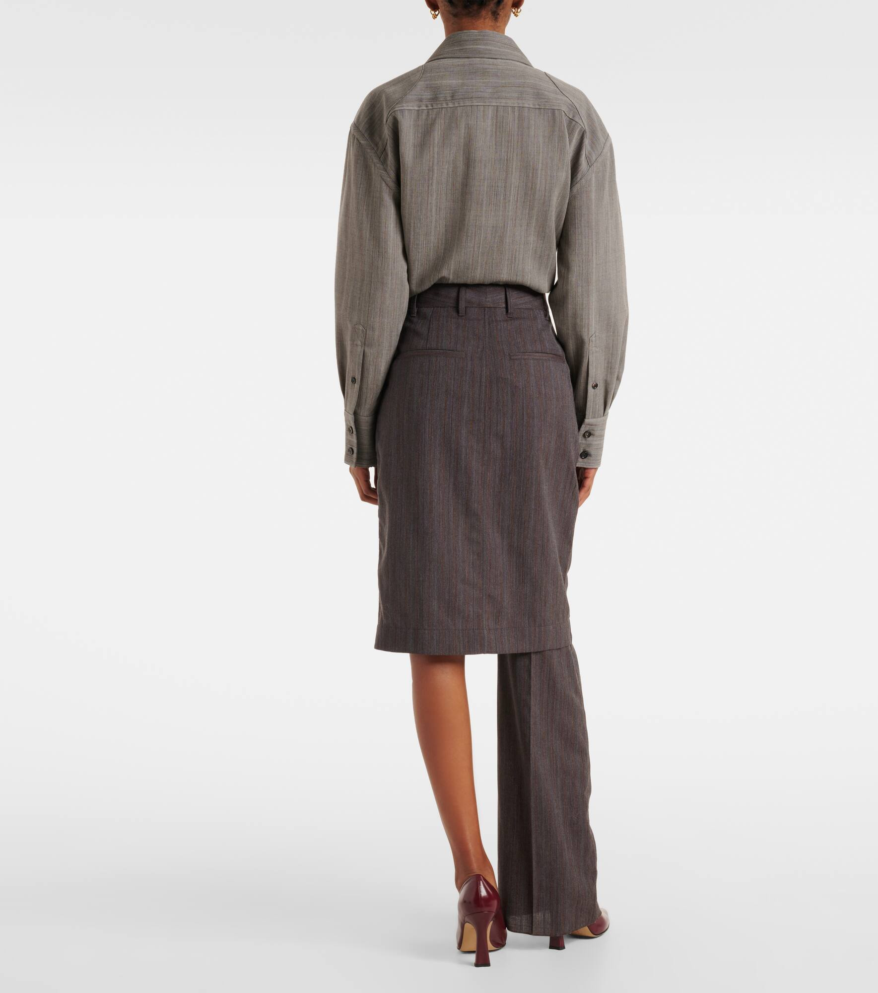 Asymmetric striped wool skirt pants - 3