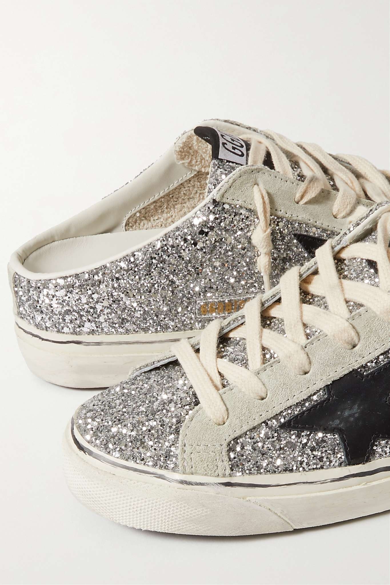 Super-Star Sabot distressed glittered leather and suede slip-on sneakers - 4