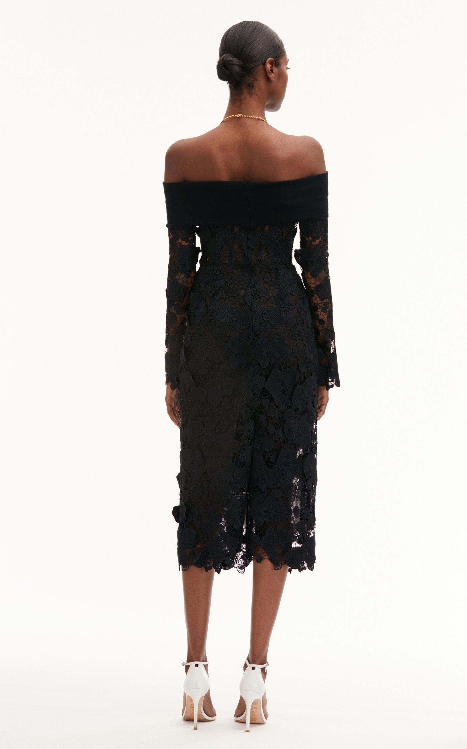 Off Shoulder Orchid Guipure & Knit Dress black - 5