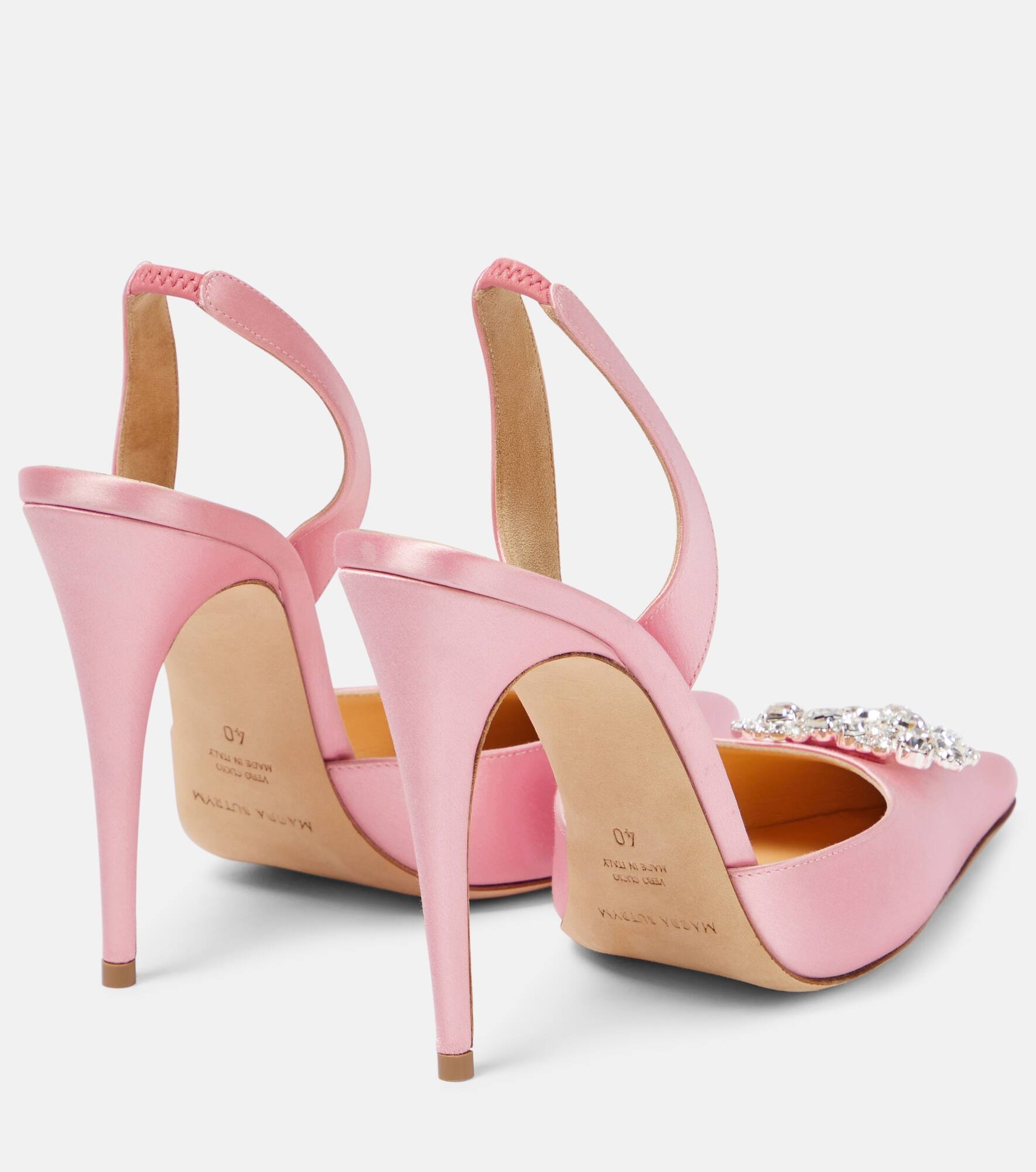 Crystal-embellished satin slingback pumps - 3