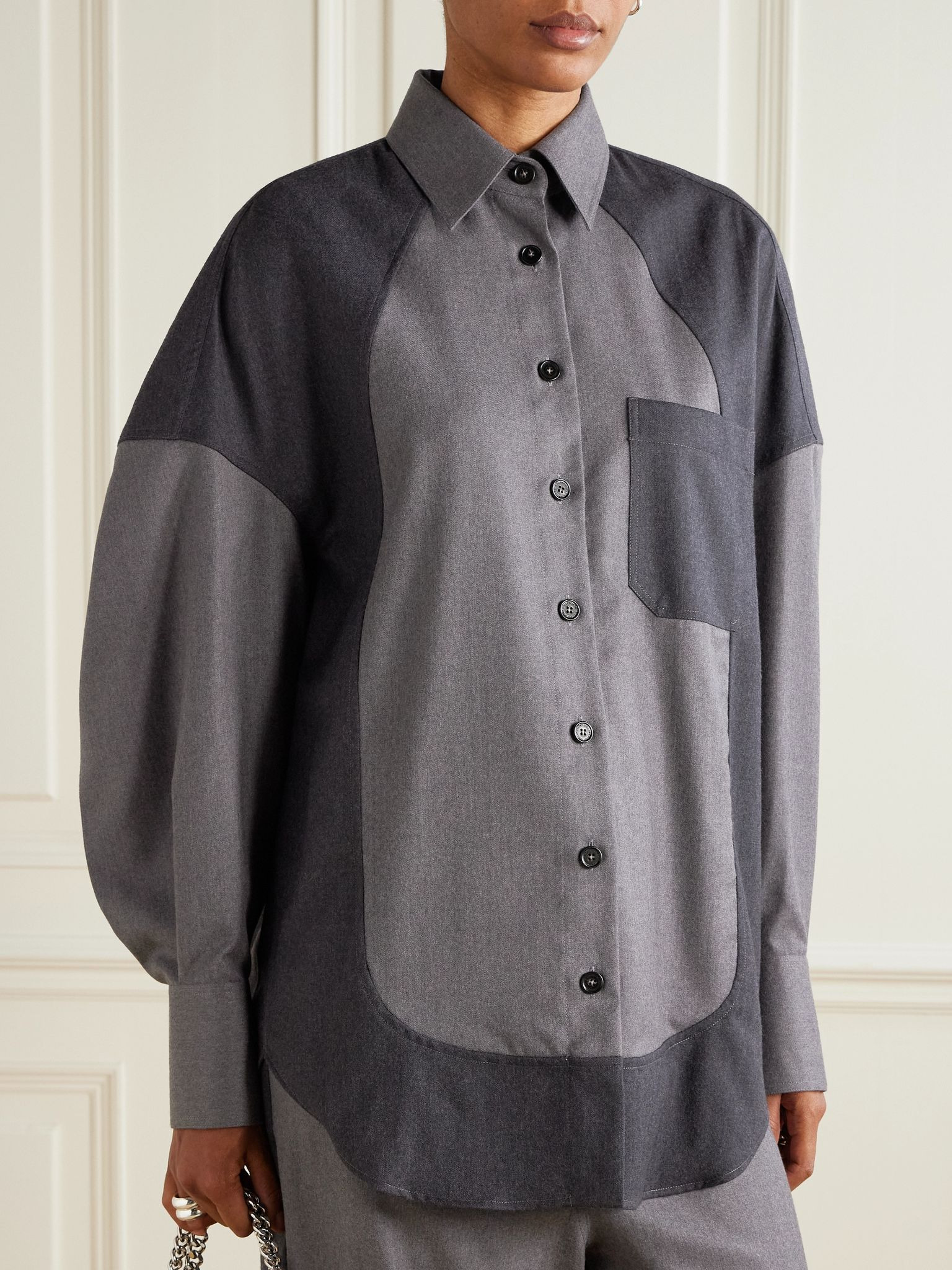 Oversized paneled wool-twill shirt Gray - 3