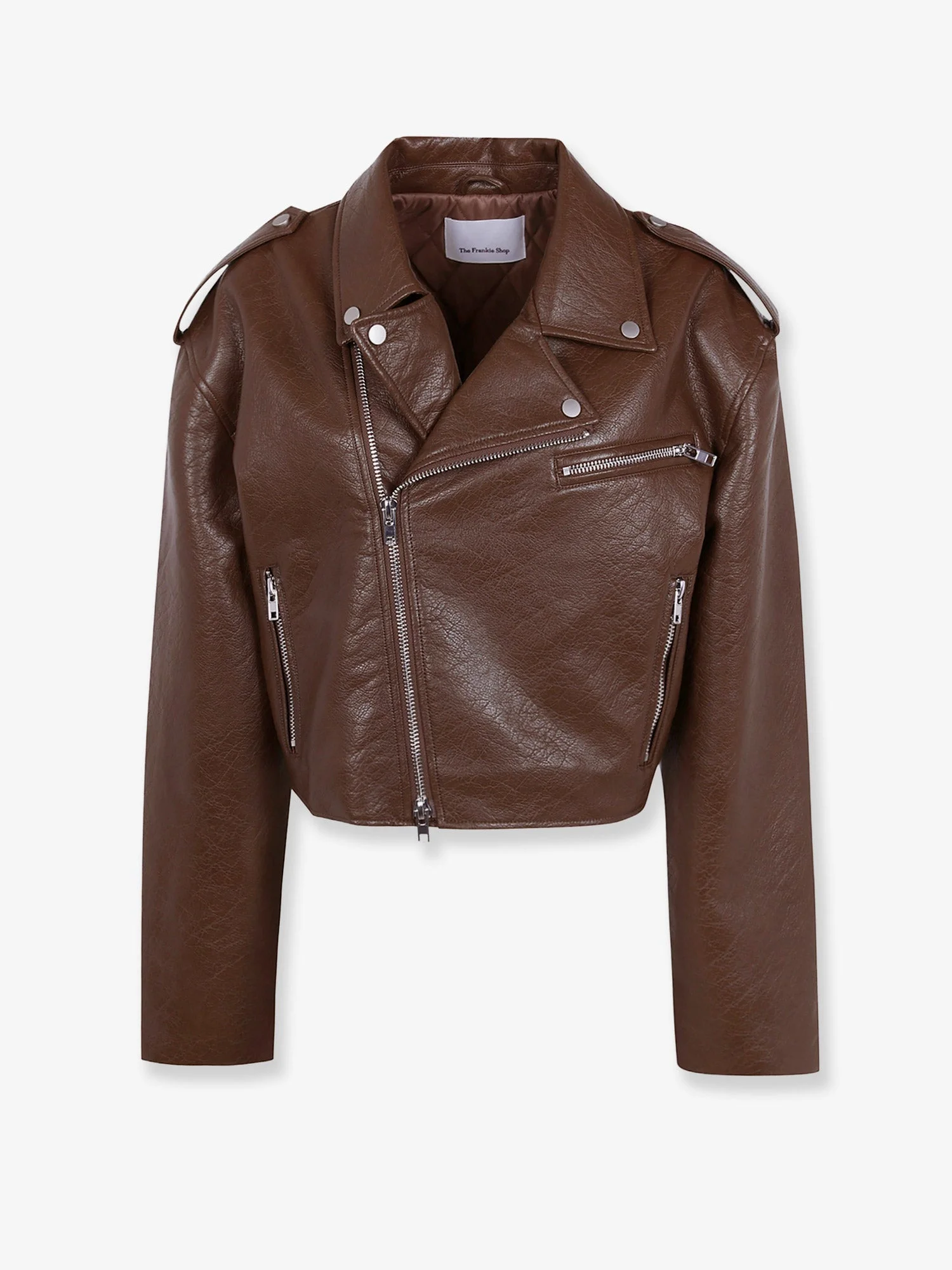 The Frankie Shop Daphne Faux Leather Biker Jacket Brown - 1