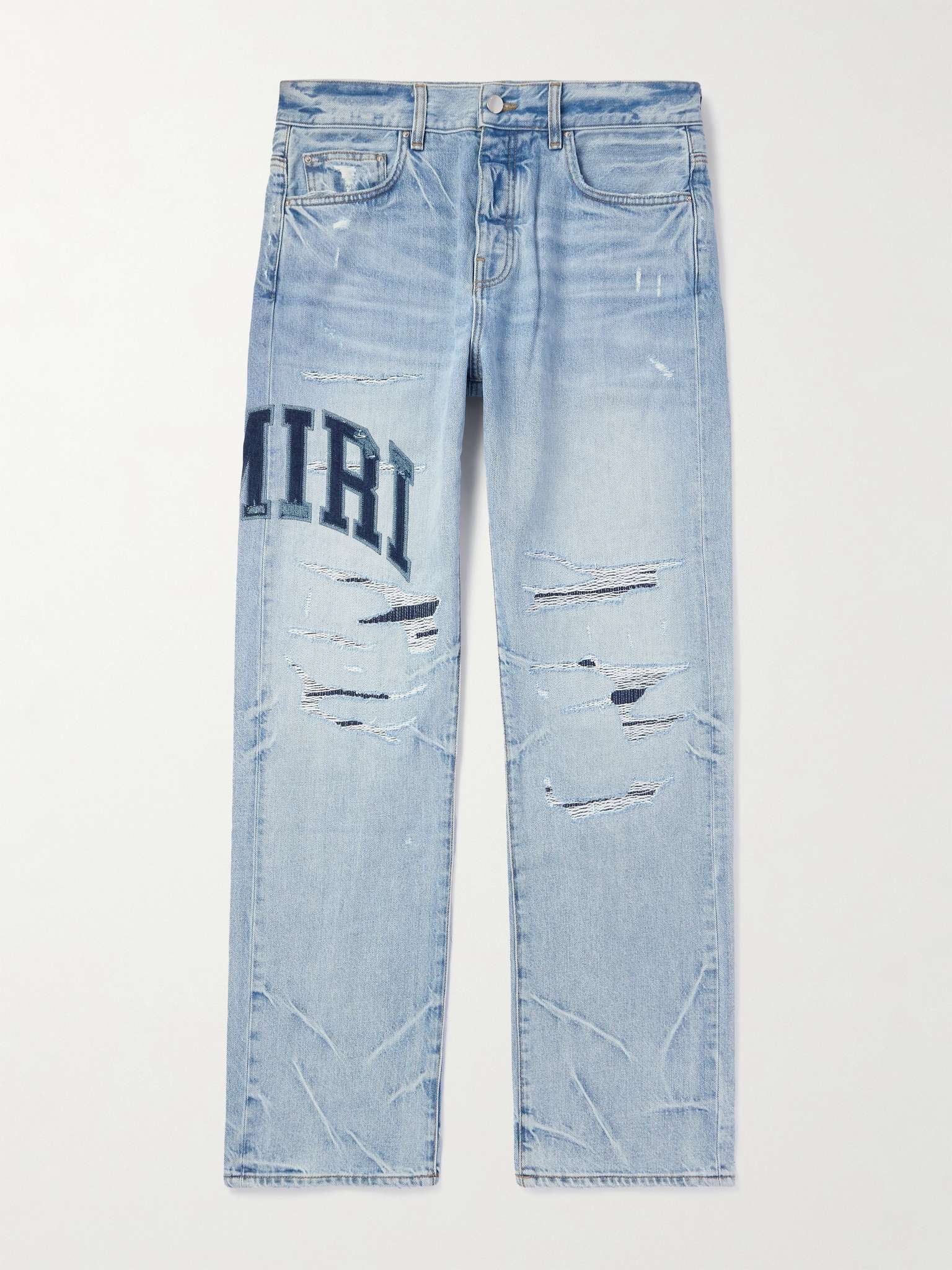 Straight-Leg Logo-Appliquéd Distressed Embroidered Jeans - 1