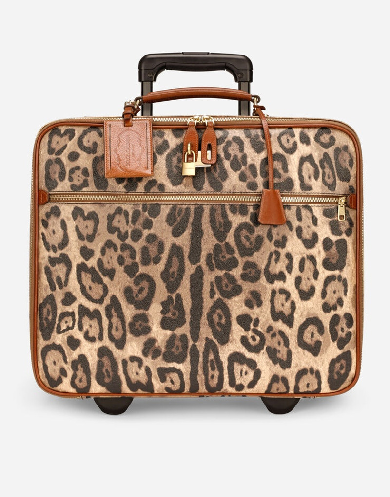 Small pet carrier bag in leopard-print Crespo with branded plate 1