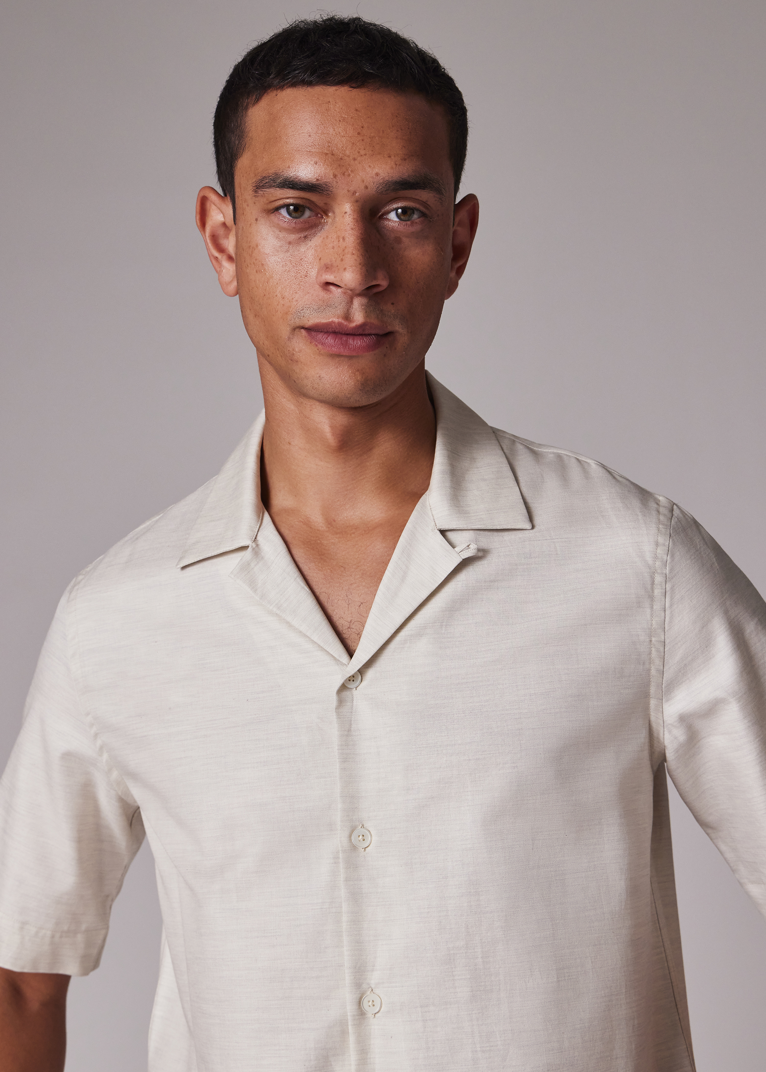 Cream Brushed Cotton-Twill Short-Sleeve Shirt - 2