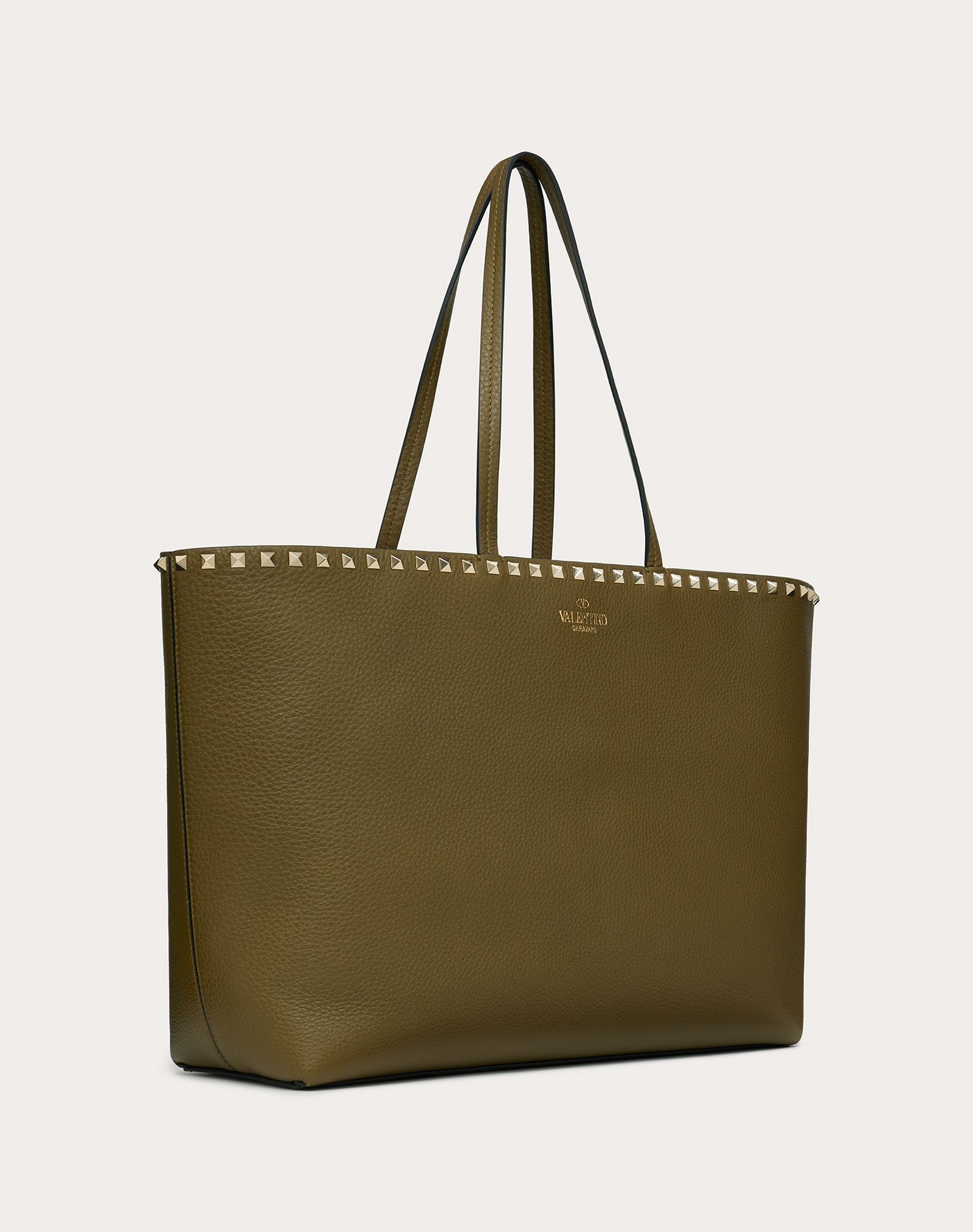 Large grain calfskin leather Rockstud shopping bag - 2