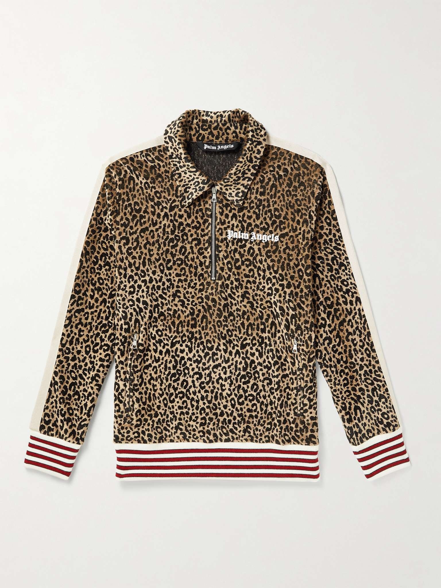 Logo-Print Striped Leopard-Print Velour Half-Zip Track Jacket - 1