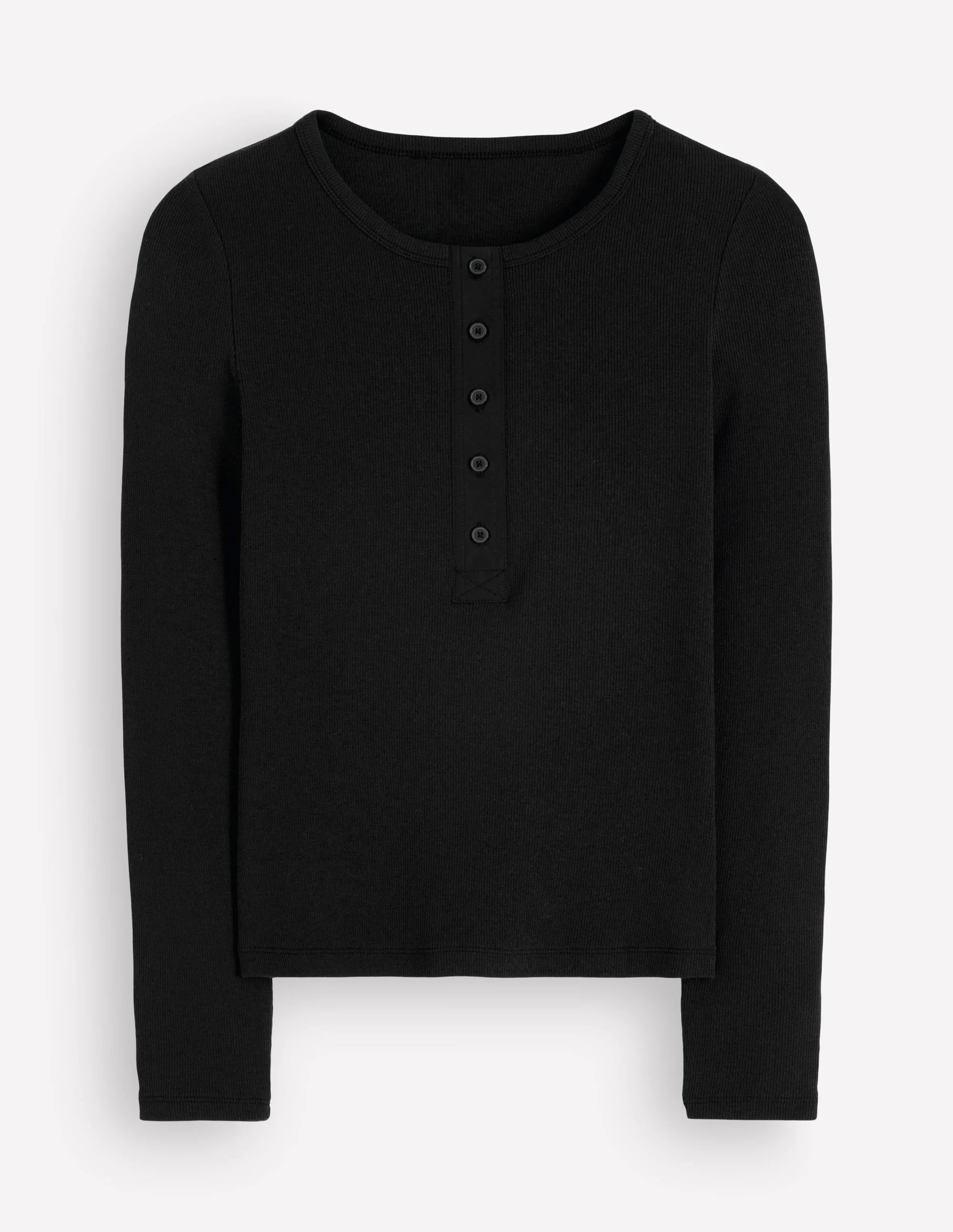 Ribbed Long Sleeve Henley-Black - 1