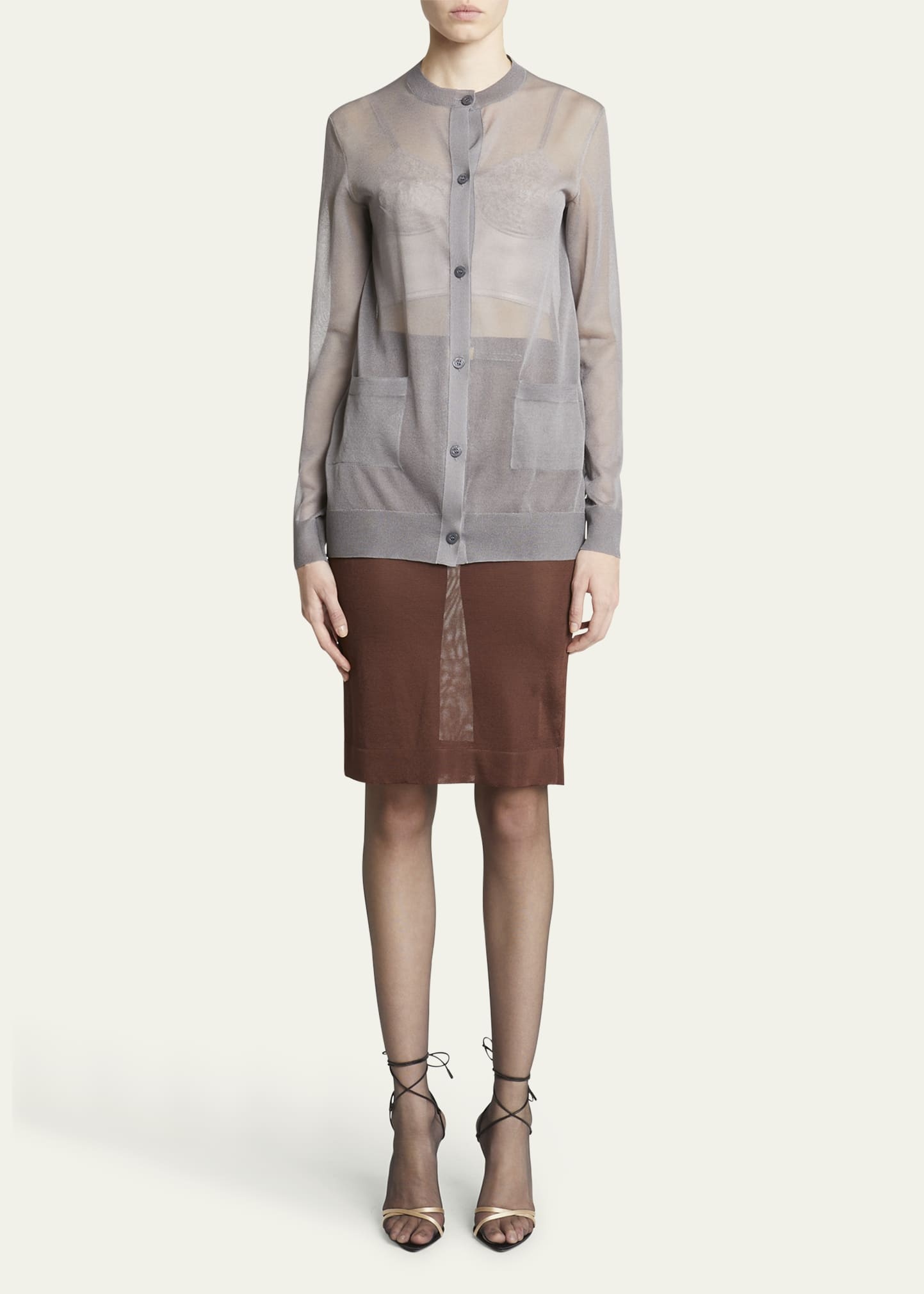 Sheer Knit Button-Front Cardigan - 2