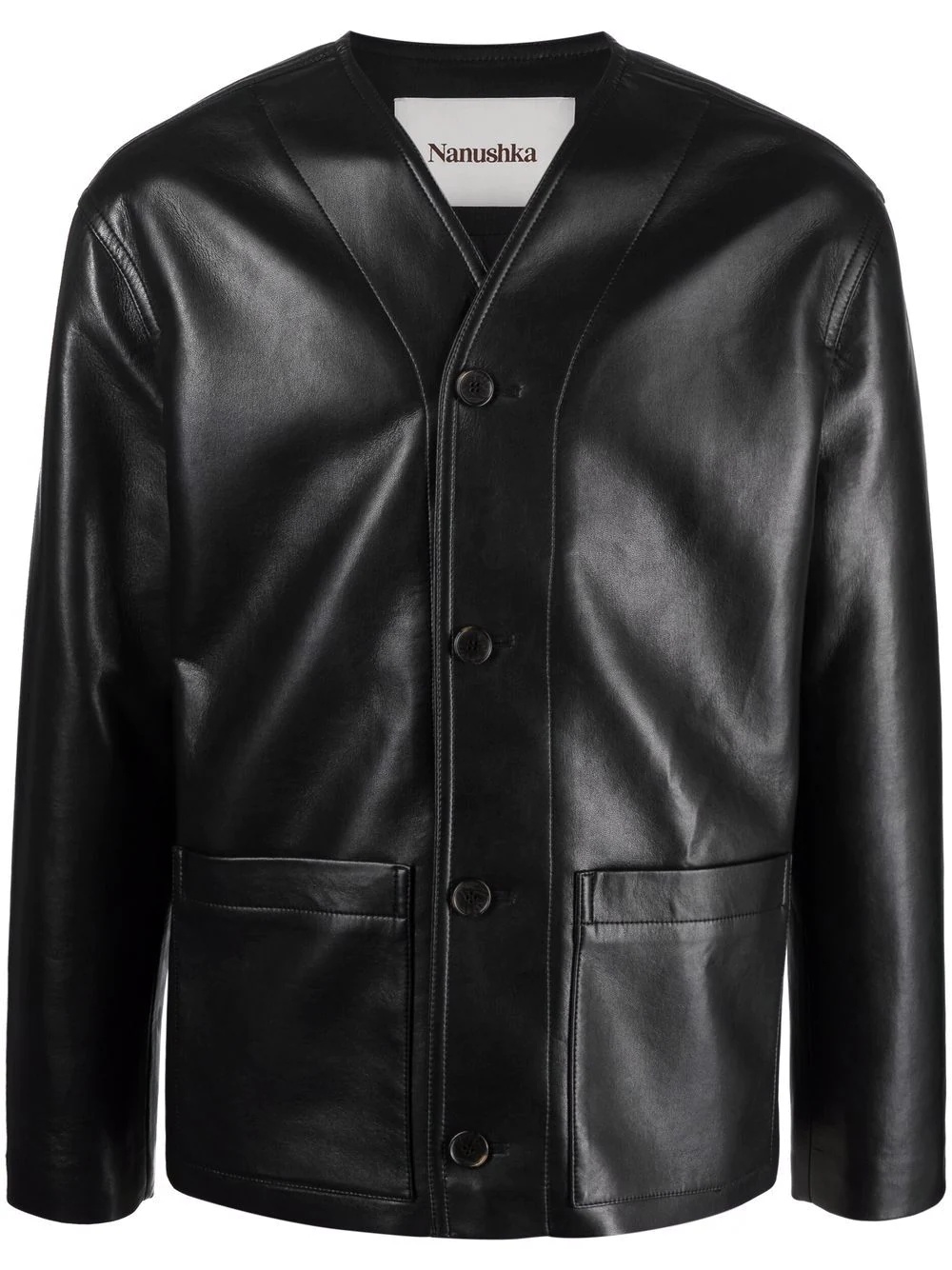 button-up faux leather jacket - 1