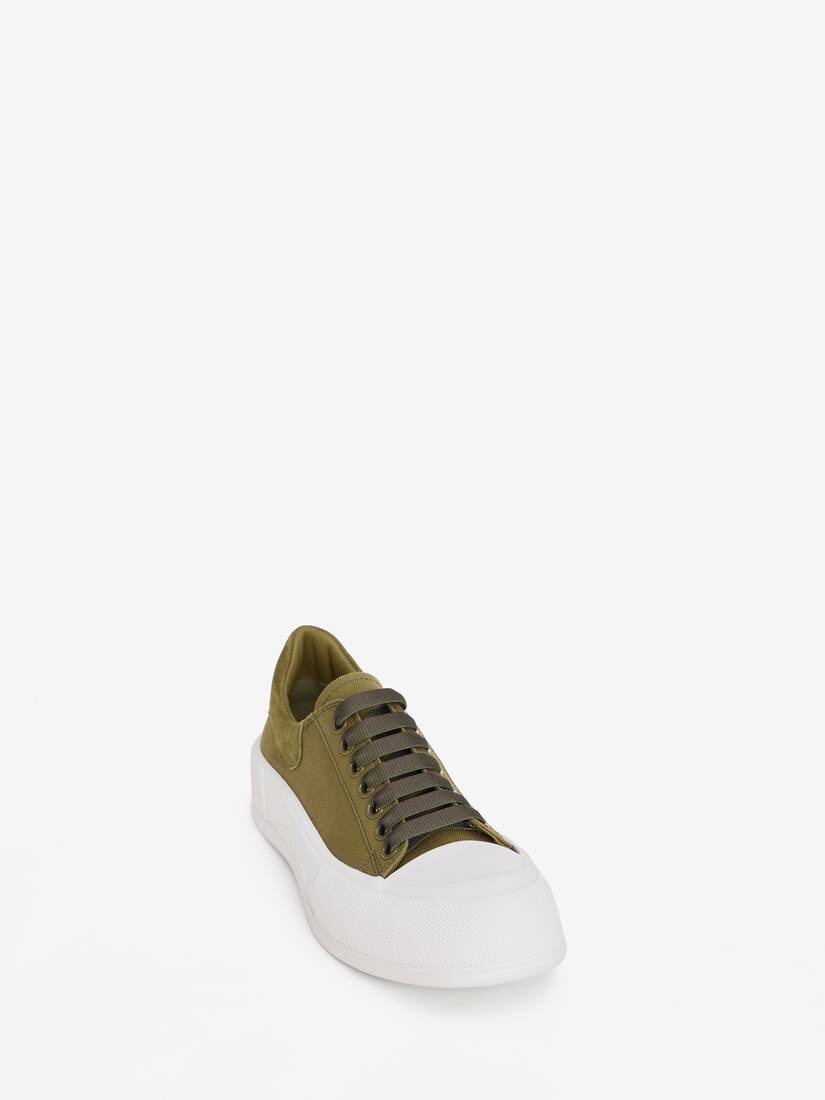 Deck Lace-up Plimsoll in White/khaki - 2